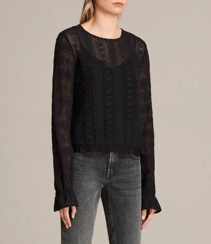 Allsaints Allsaints Dakota Top Semi-Sheer Broiderie Long Sleeve Top Size M / US 6-8 / IT 42-44 - 1 Thumbnail