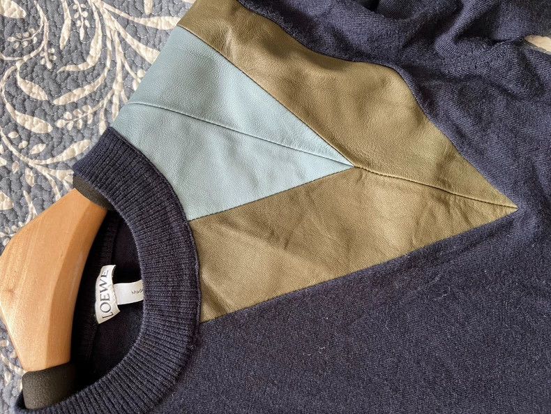 LOEWE Blue and grey patchwork wool turtleneck