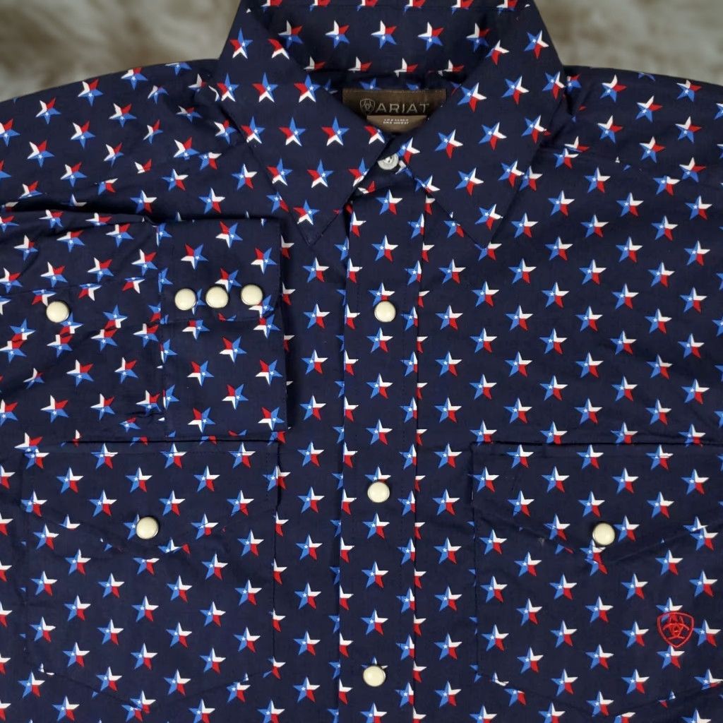Ariat Ariat Shirt Mens Small Blue Western Pearl Snap Button Long Sleeve Star Print Geometric 90s? Size US S / EU 44-46 / 1 - 1 Thumbnail