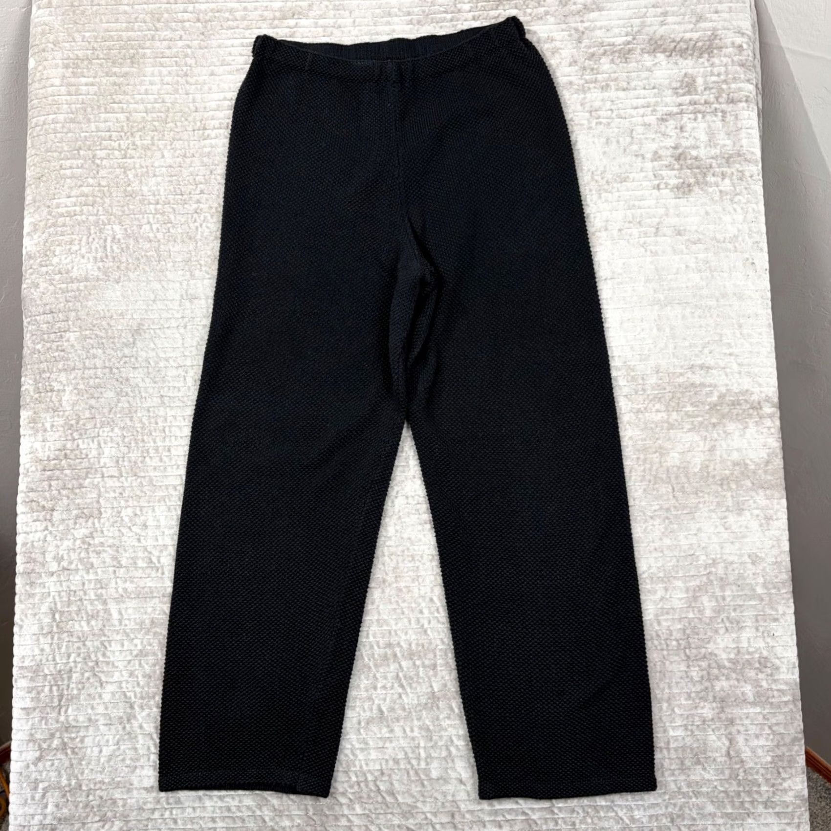 Vintage Chris Triola Black Cotton Knit Pants High Rise Straight Leg USA Made Women 29 Inseam 27.5 Dress Pants Knit Solid Black Front Flat Front Pull On Size 29" - 2 Thumbnail