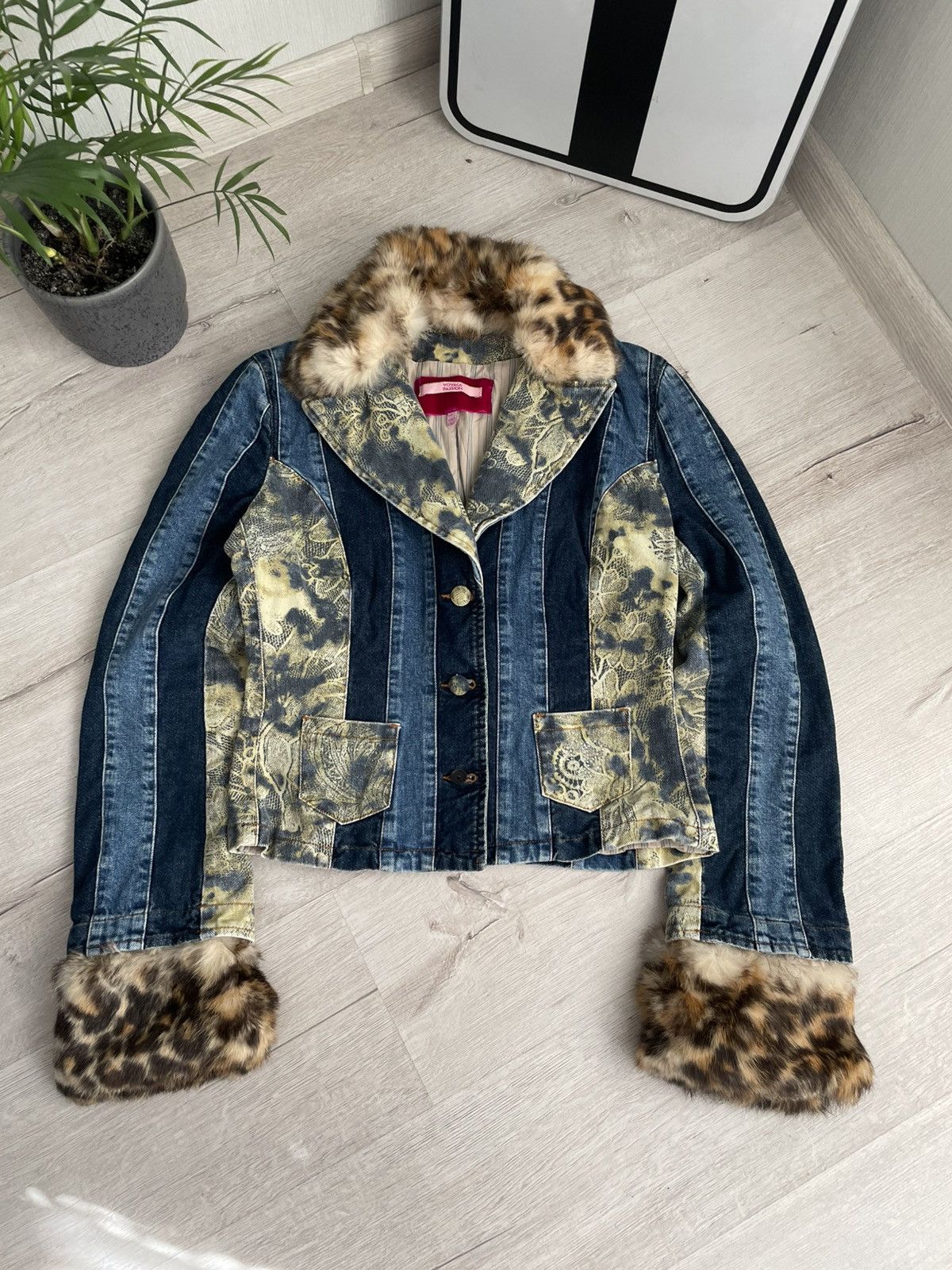 Designer × Voyage Crazy Cyber Y2k Denim Jacket Voyage Passion Faux Fur Blazer Size M / US 6-8 / IT 42-44 - 6 Thumbnail
