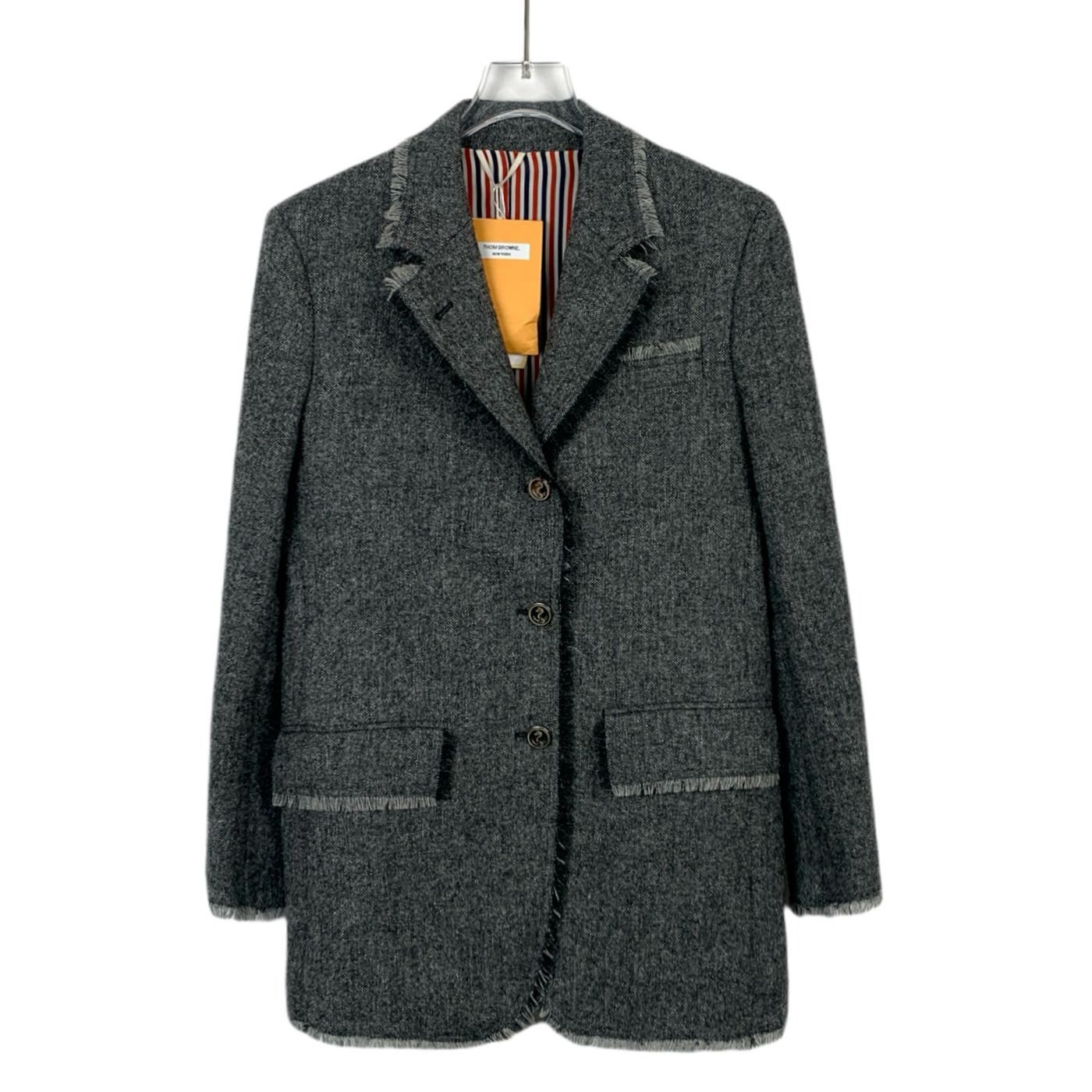 Thom Browne Thom Browne Mens Grey Fringe Trim Wool Blazer Jacket Size 36 Size 36R - 1 Thumbnail