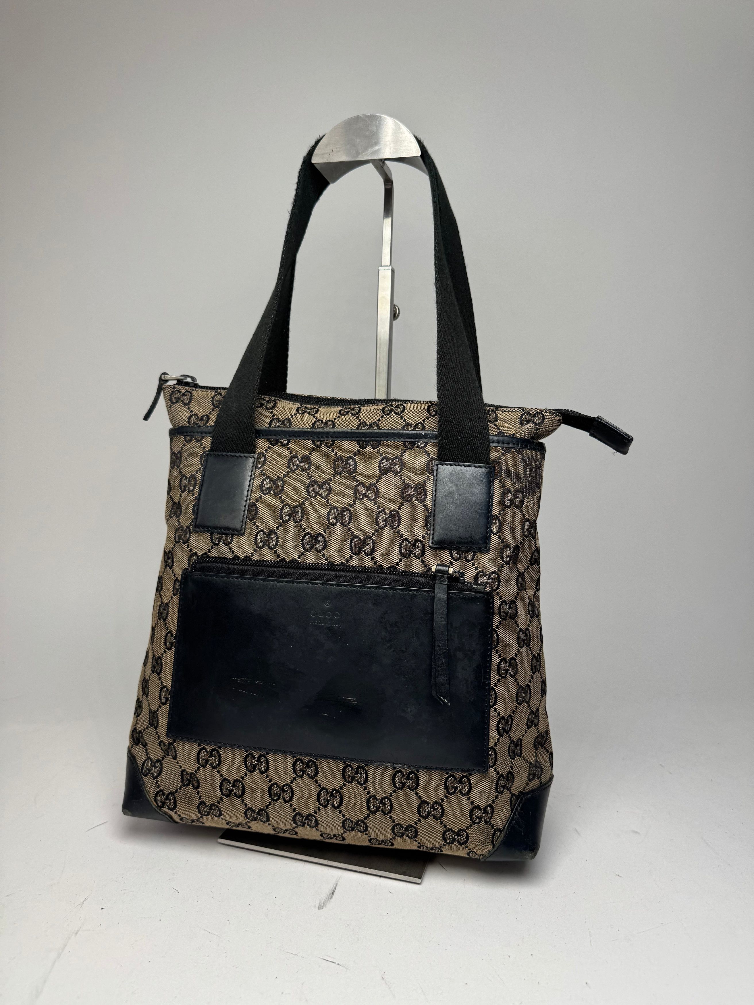 Gucci Vintage Monogram Leather Canvas Bag beige brown black Size ONE SIZE - 1 Thumbnail