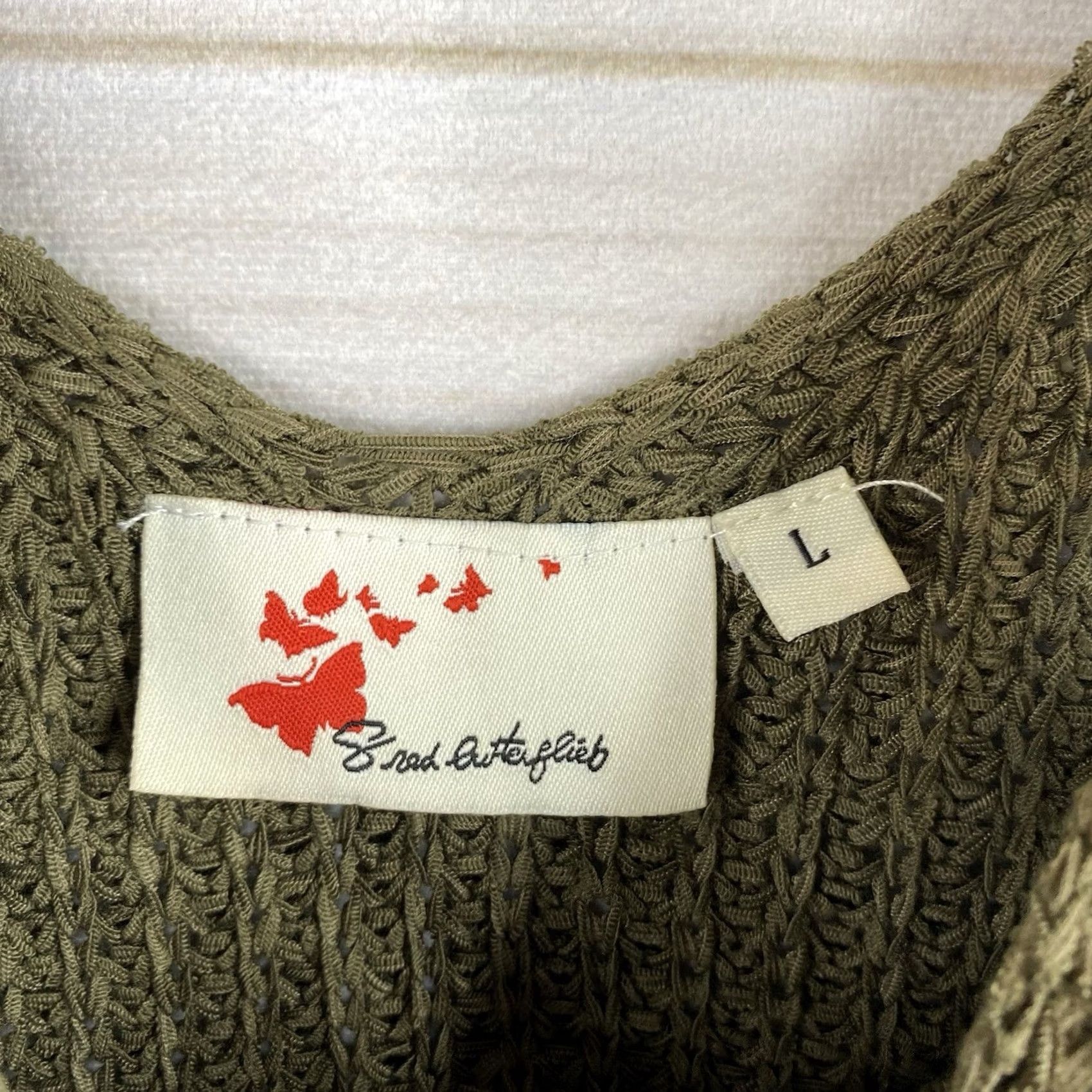 Vintage Shantex Red Butterflies Sweater Womens L Green Crop Top Chunky Knit Tank Boho Size L / US 10 / IT 46 - 2 Thumbnail