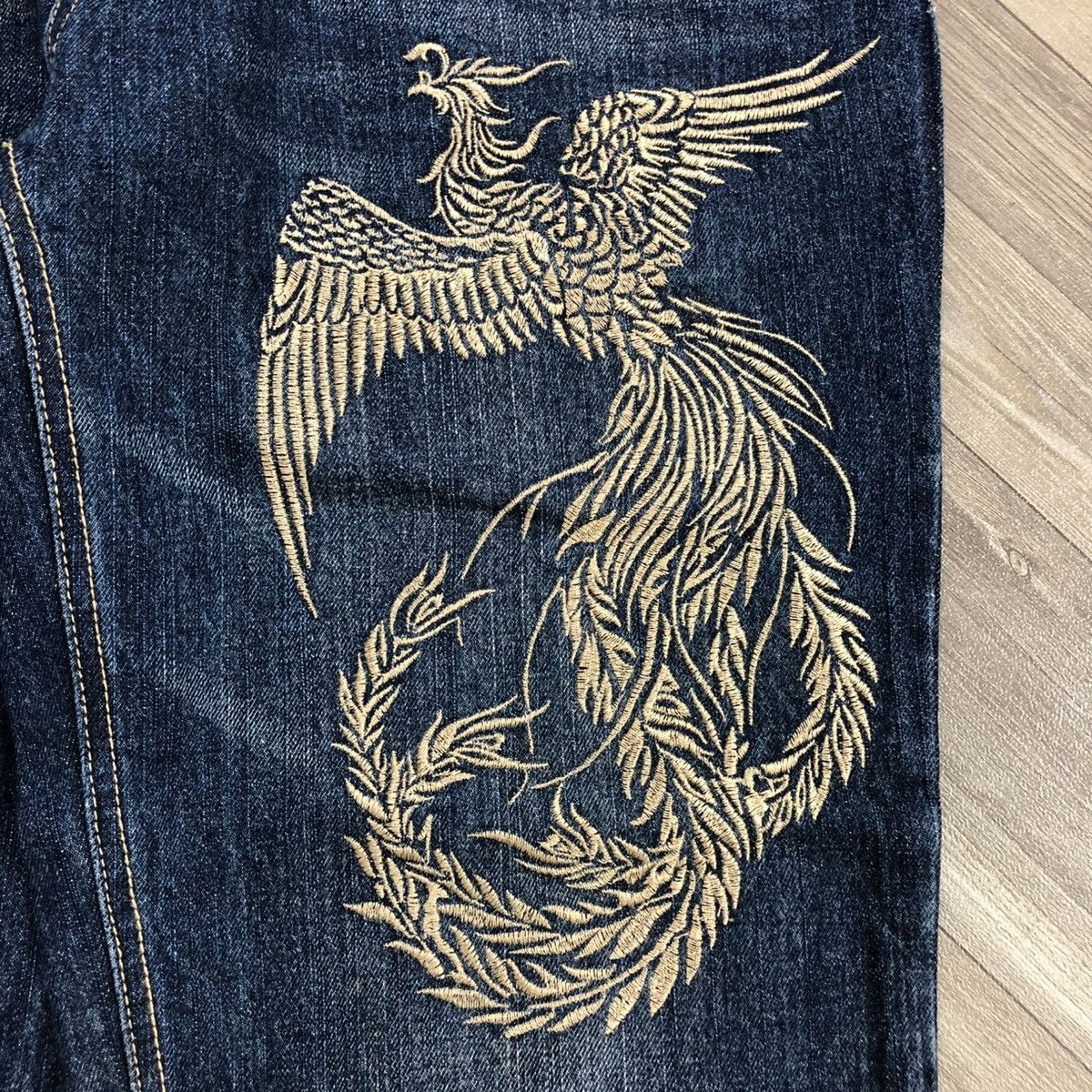 Ed Hardy 2000s Japanese Brand Double Waist Phoenixs Embroidered Jeans Size US 32 / EU 48 - 3 Thumbnail