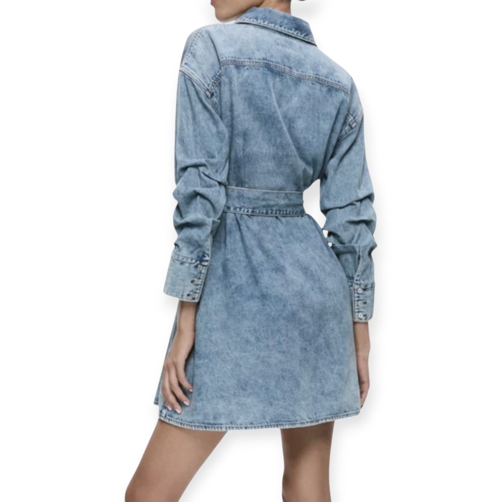 Alice + Olivia Alice + Olivia Belted Denim Mini Shirt Dress‎ Size L / US 10 / IT 46 - 3 Thumbnail