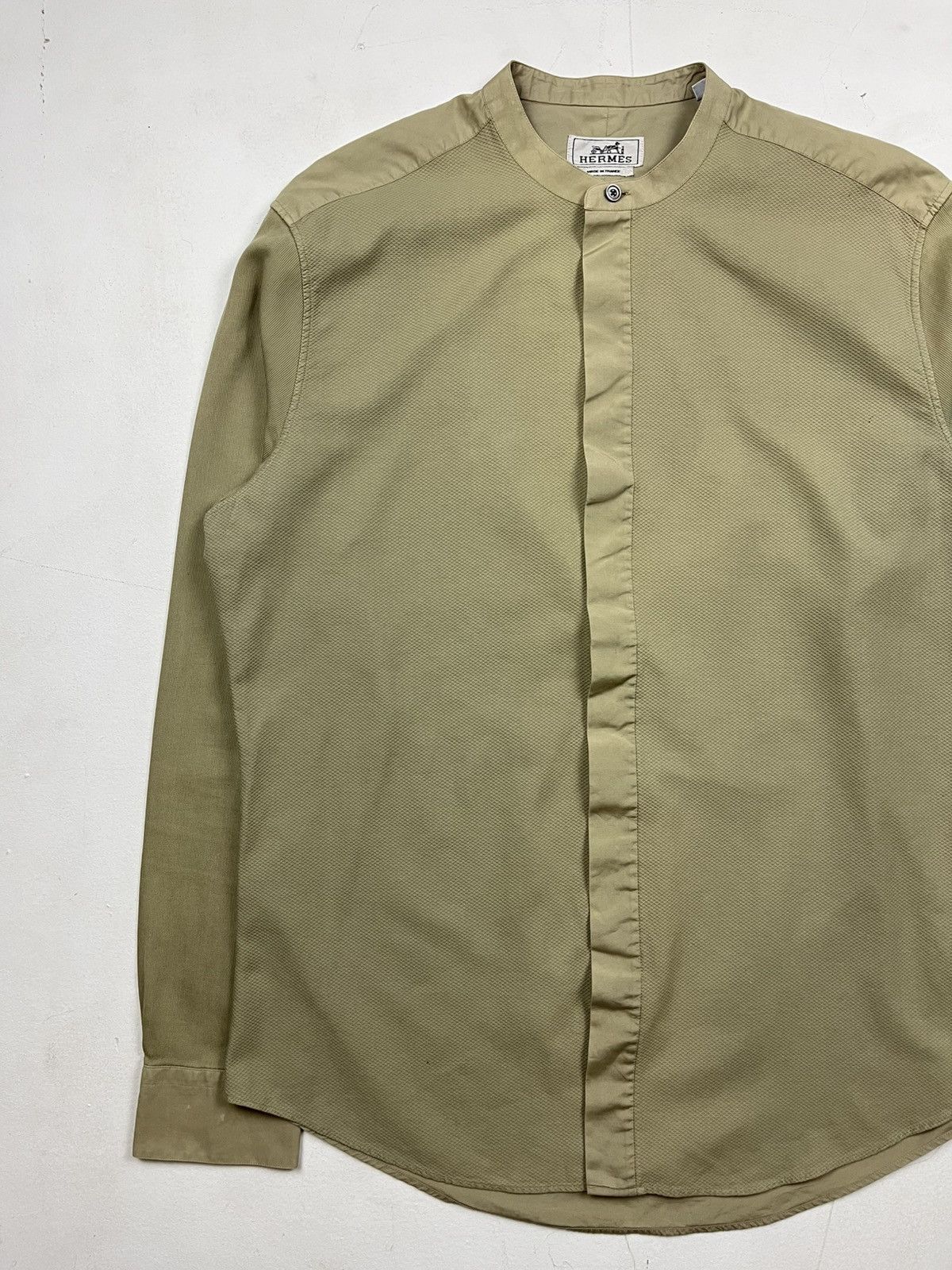 Designer × Hermes × Vintage Hermès Military-Inspired Band Collar Shirt – Made in France Size US XXS / EU 40 - 2 Thumbnail