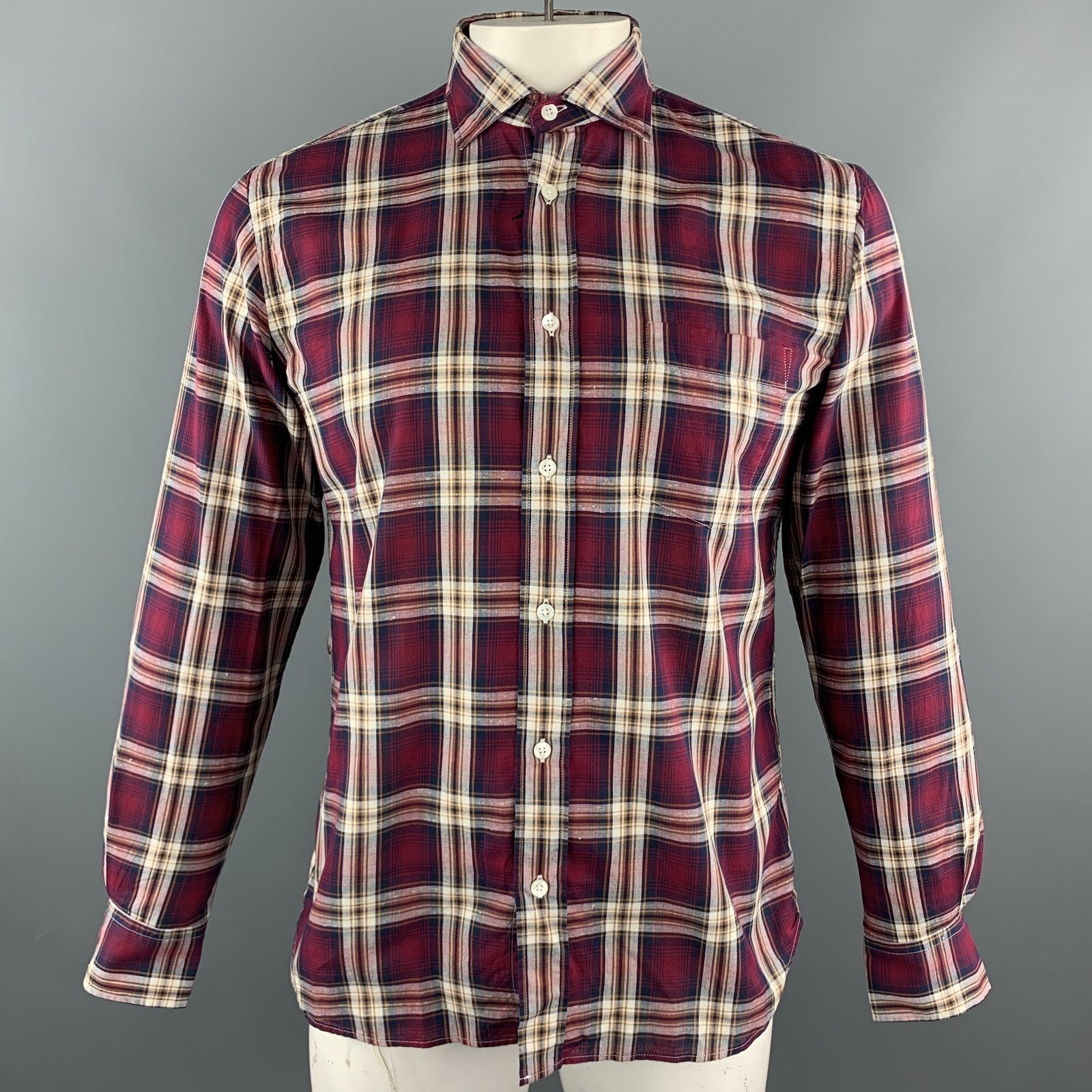 Hartford HARTFORD M Burgundy & Brown Plaid Button Up L/S Shirt Size US M / EU 48-50 / 2 - 1 Thumbnail