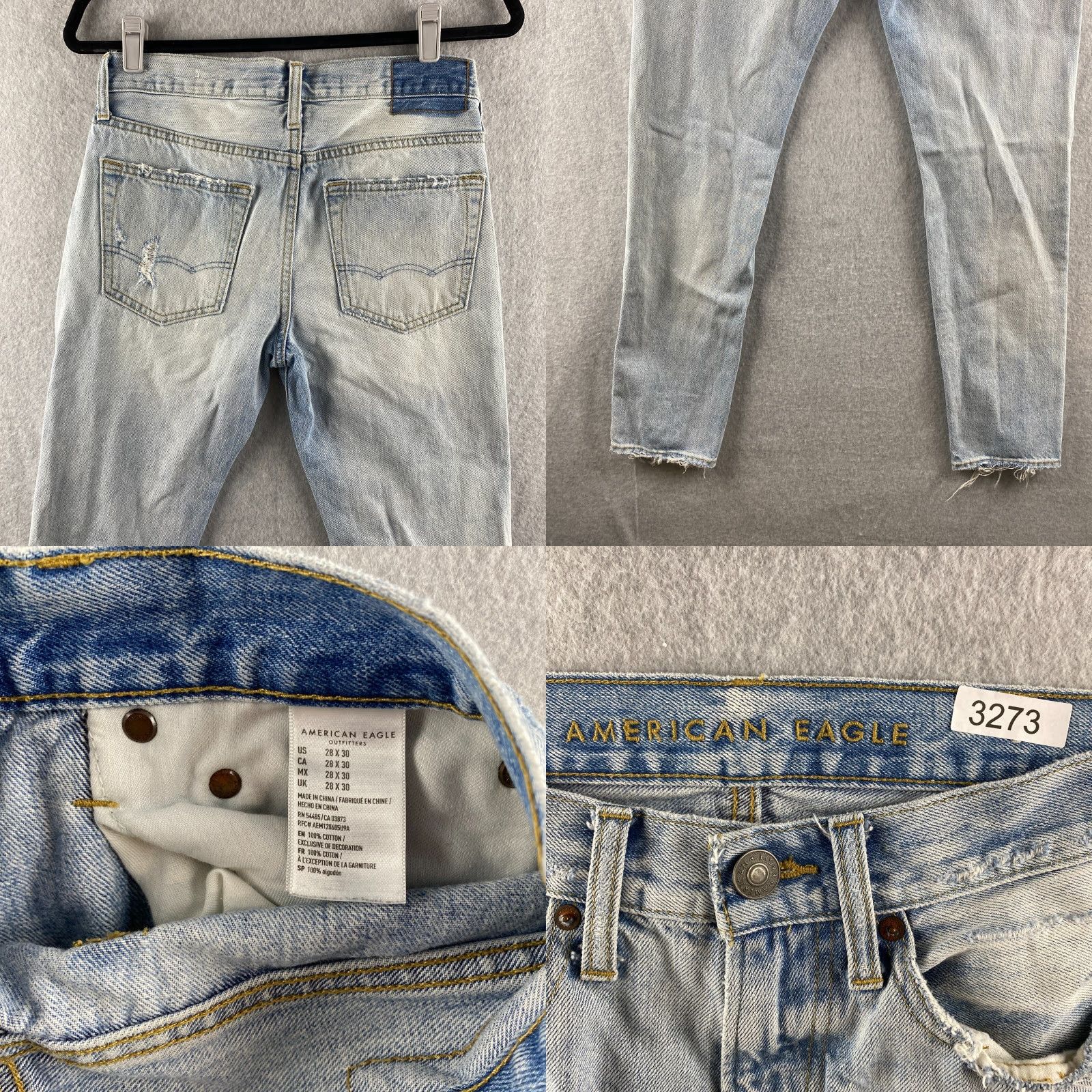 American Eagle Outfitters American Eagle Jeans Mens 28 X 30 Blue Light Wash Distressed Relaxed Straight Size US 28 / EU 44 - 10 Thumbnail