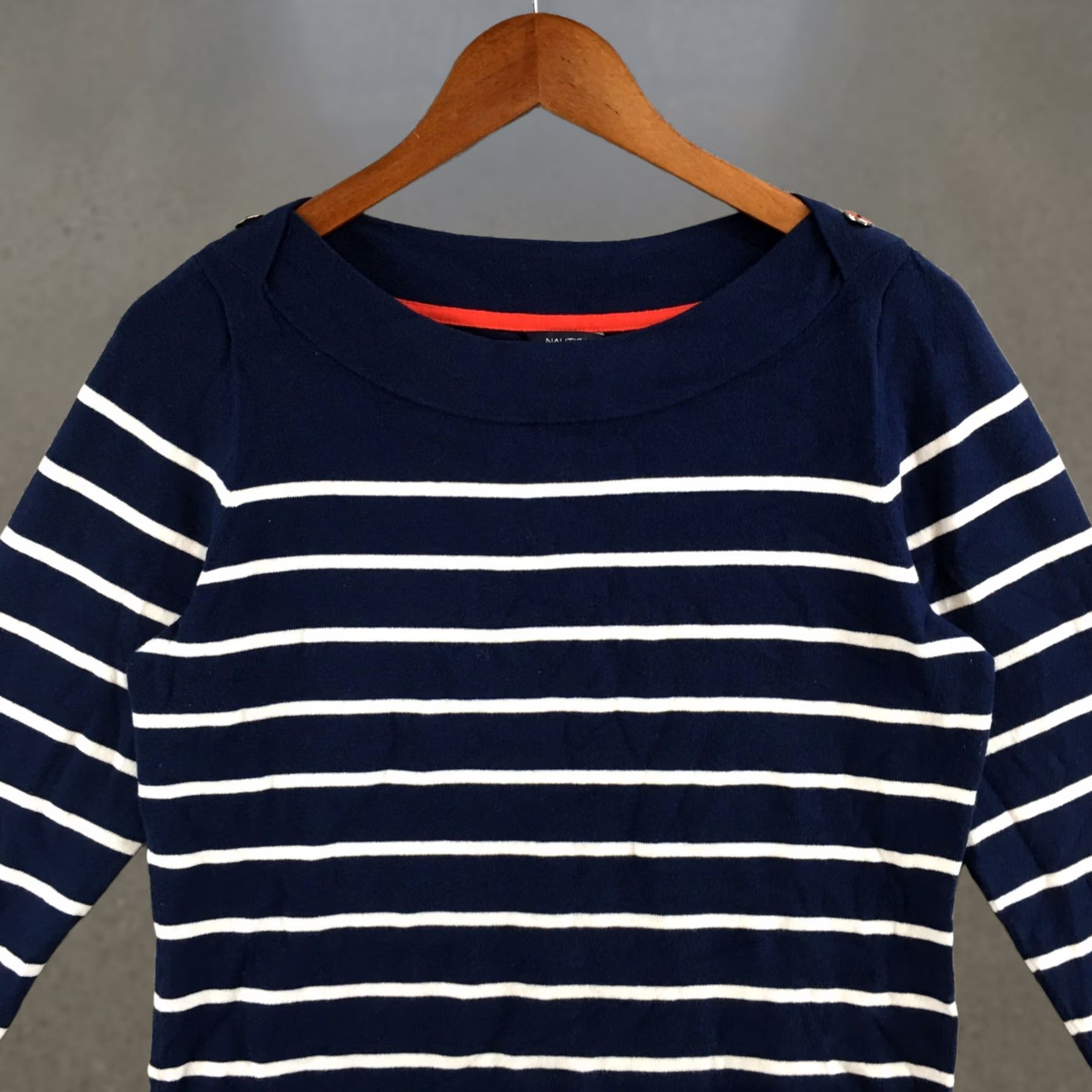 Nautica Nautica Sweater Womens M Navy Blue White Striped Crewneck Pullover Long Sleeve Size M / US 6-8 / IT 42-44 - 1 Thumbnail