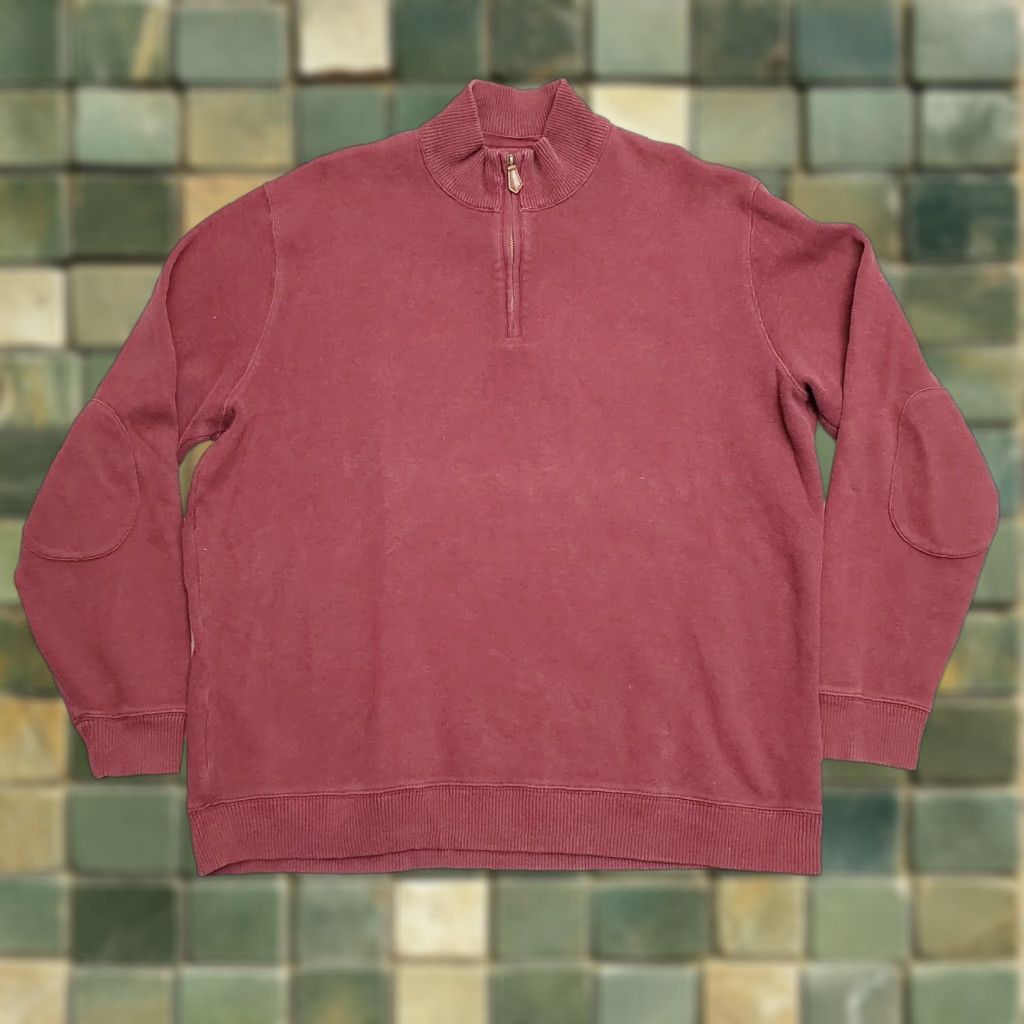 Lands' End Lands' End Sweater Men Red 1/4 Zip Long Sleeve Elbow Patches L Large Pullover Knit Casual Shirt Mens Size US L / EU 52-54 / 3 - 1 Thumbnail