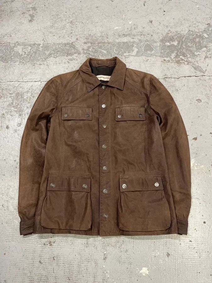 Emporio Armani SS2003 Emporio Armani Brown Leather Buttoned Jacket Size US M / EU 48-50 / 2 - 1 Thumbnail