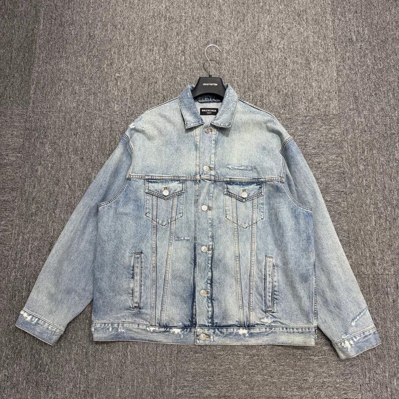 Balenciaga Balenciaga Destroyed Distressed Denim Jacket with Waterfal Size US XS / EU 42 / 0 - 1 Thumbnail