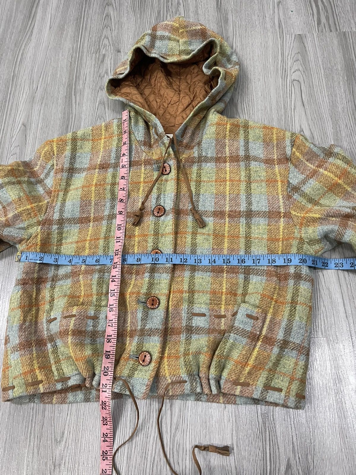 Japanese Brand × Vintage Vintage KETTY wool Plaid Leather Rope cropped Jacket Size M / US 6-8 / IT 42-44 - 12 Thumbnail
