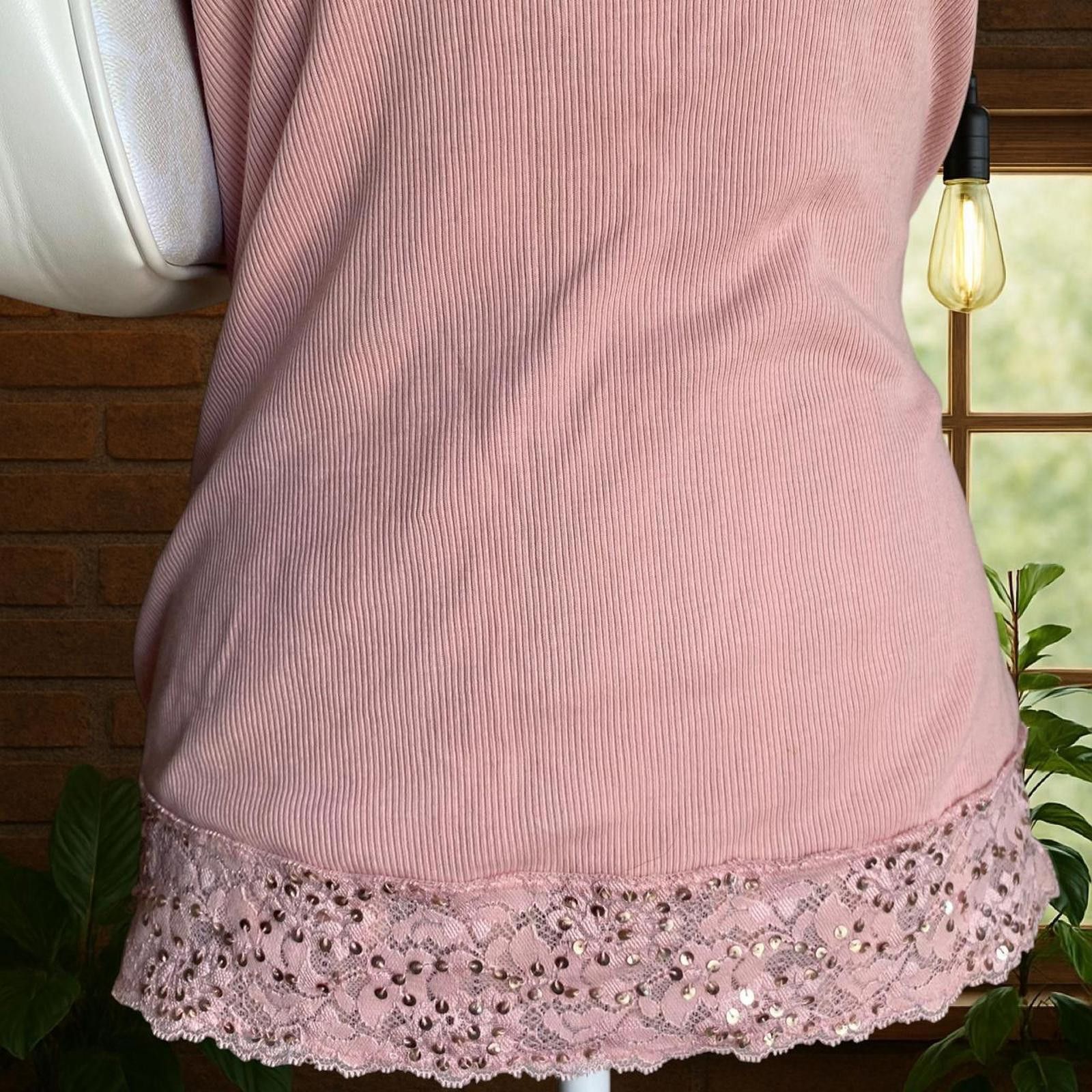Express Pink lace top with glitter sequence detailing Size L / US 10 / IT 46 - 3 Thumbnail