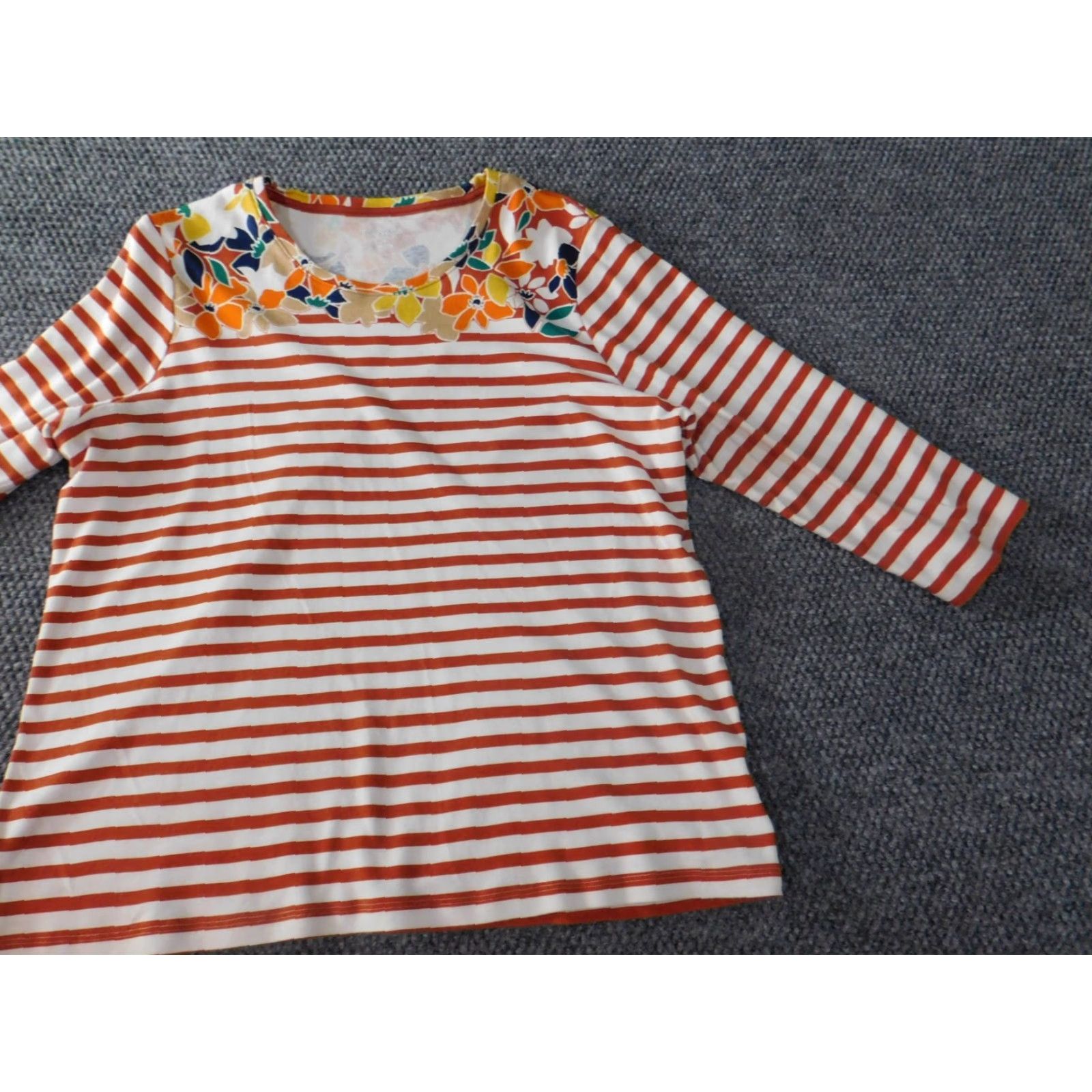 Vintage Kim Rogers Blouse PXL Petites Women Orange Striped Crew Neck Pullover Top Shirt Size XL / US 12-14 / IT 48-50 - 2 Thumbnail