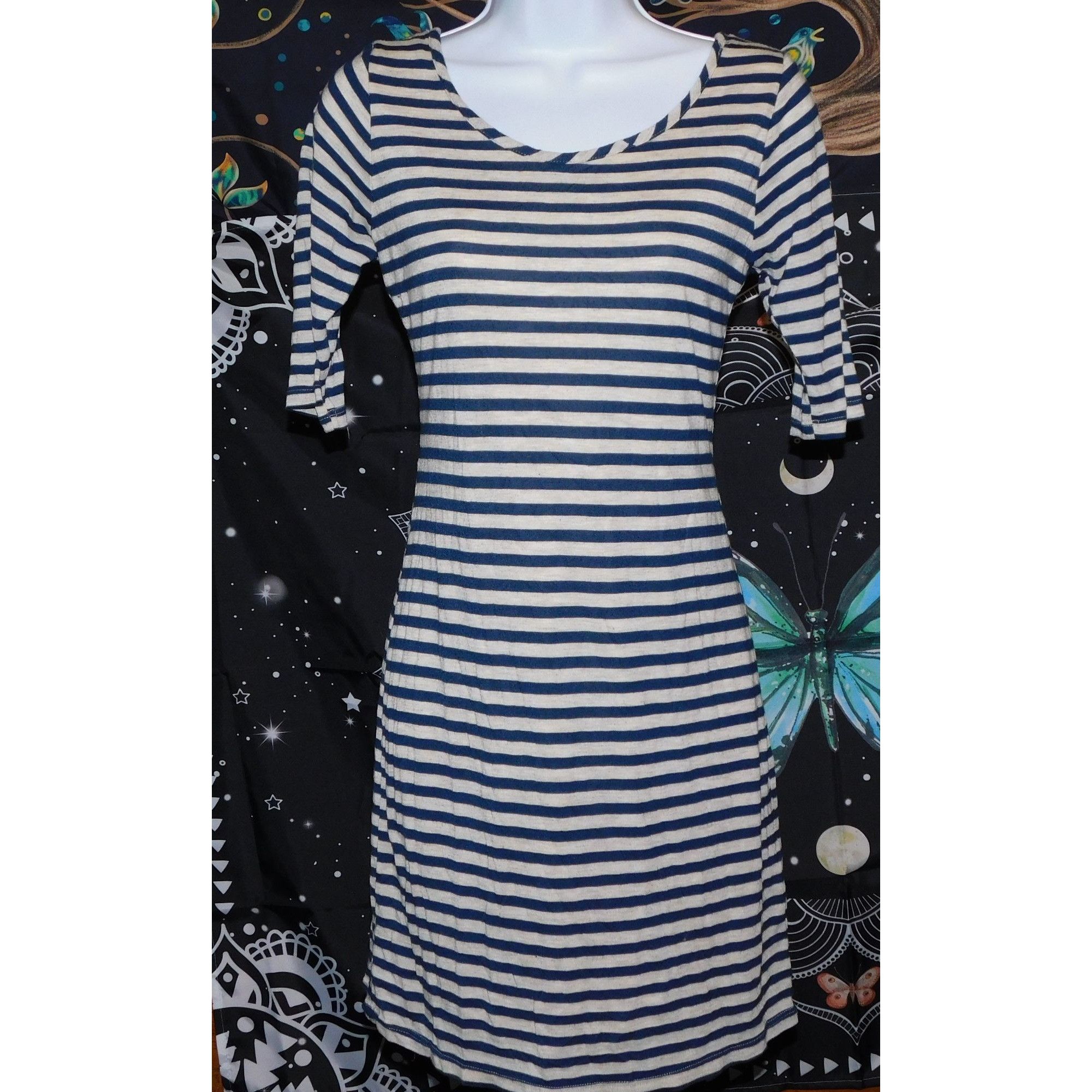 Other Velvet Touch Striped Blue And Grey Bodycon Dress Size L / US 10 / IT 46 - 3 Thumbnail
