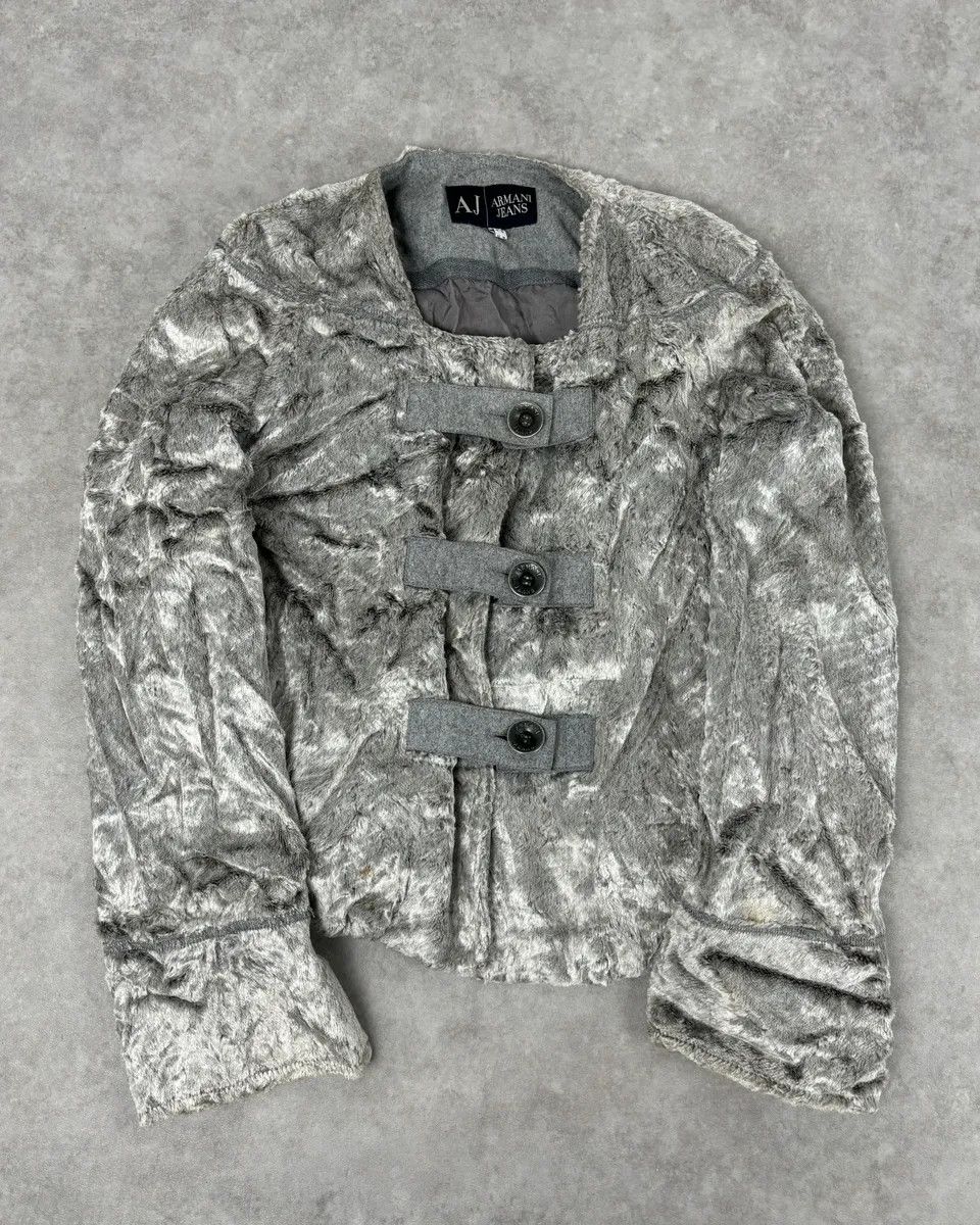 Armani Armani Grey Velvet Faux Fur Jacket Size M / US 6-8 / IT 42-44 - 3 Thumbnail