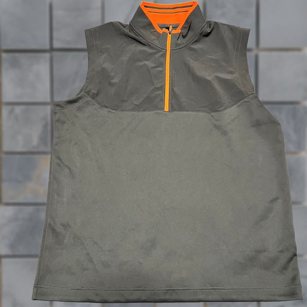 Nike Nike Golf Vest Mens Large 1/4 Zip Dri-Fit Performance Vest Gray Orange Jacket Vest Gray Orange Mens L Size US L / EU 52-54 / 3 - 1 Thumbnail
