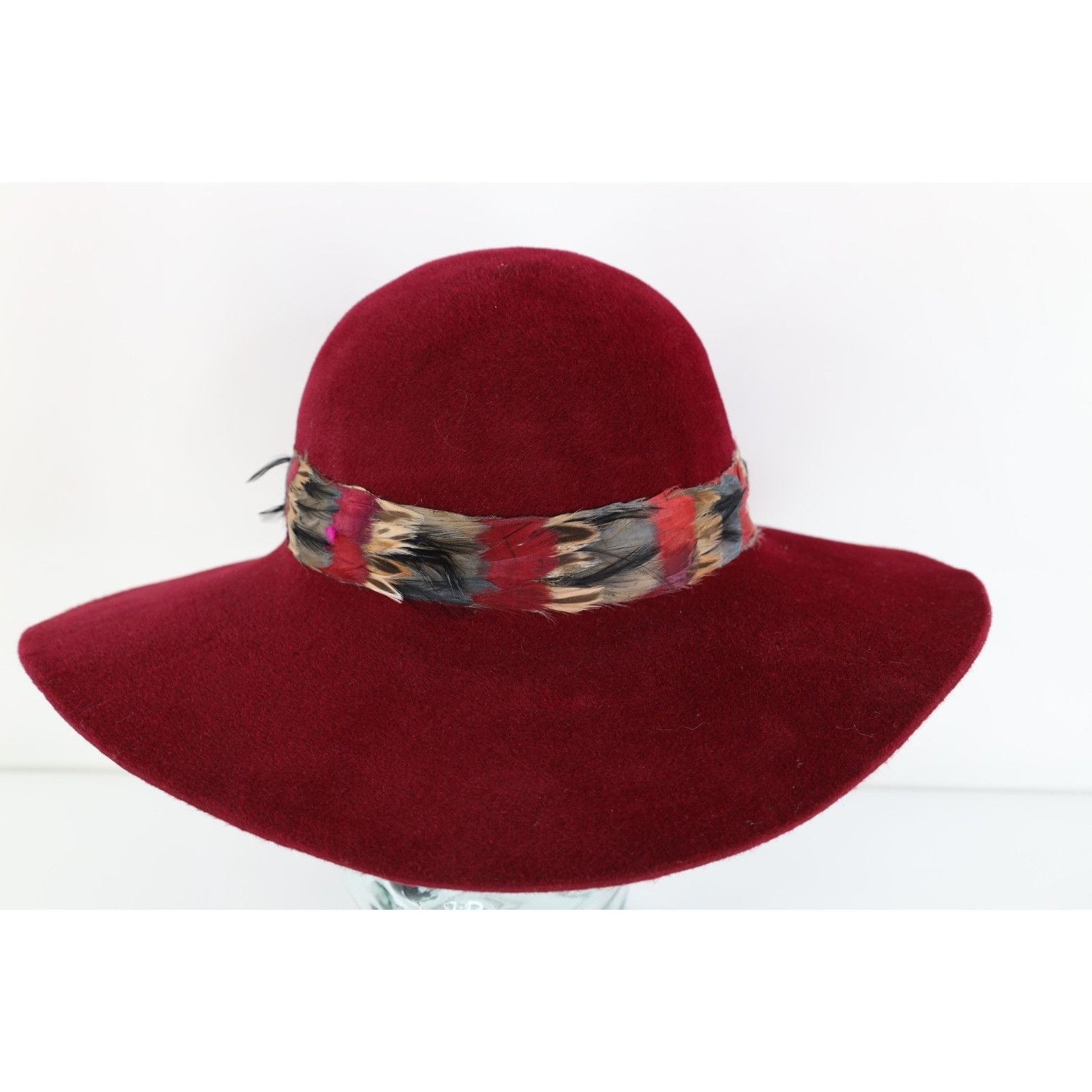 Vintage Vtg 50s Rockabilly Feather Band Wide Brim Felt Wool Hat Size ONE SIZE - 1 Thumbnail