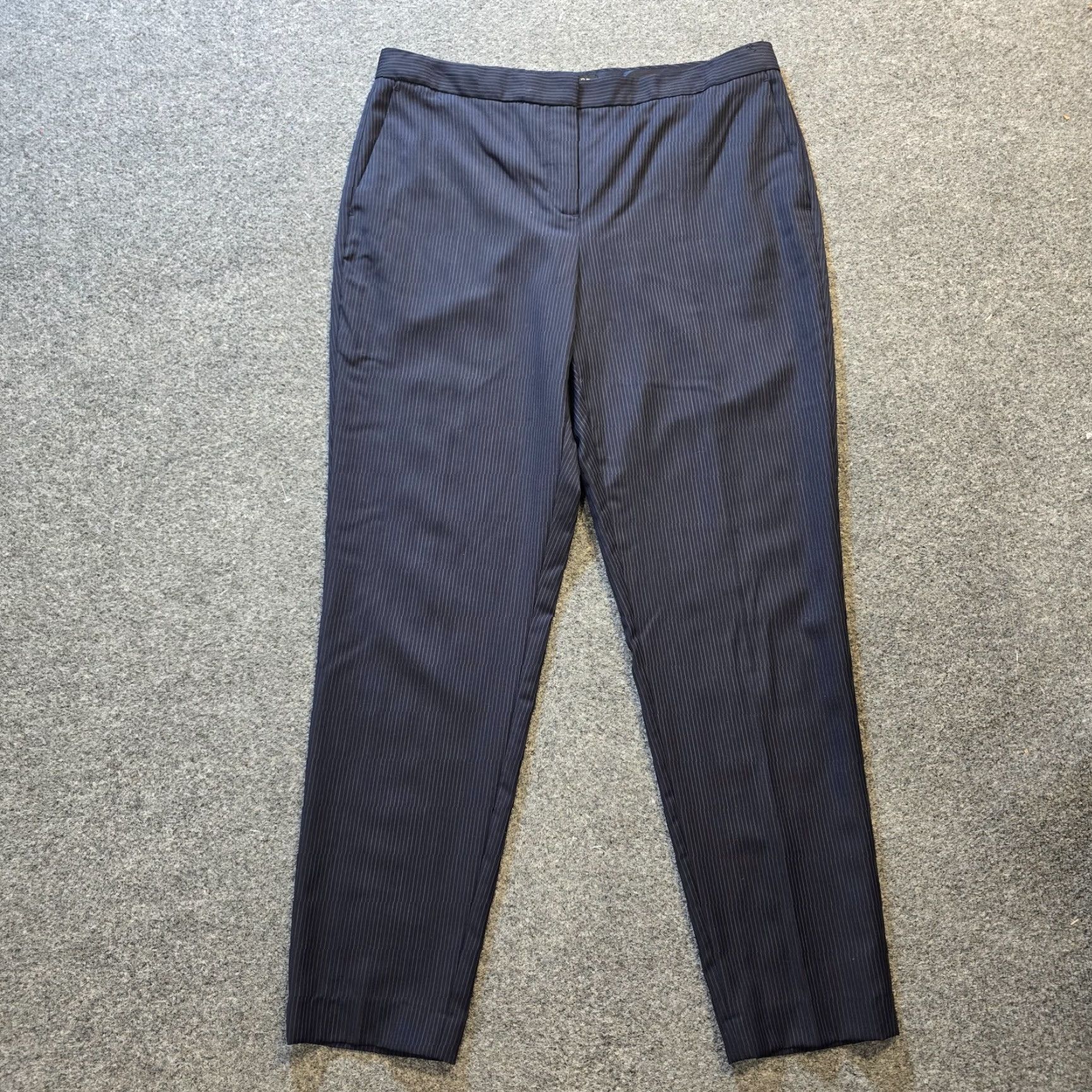 Massimo Dutti Massimo Dutti Pants Womens Size 12 Blue Pinstripe Wool Tapered Flat Front Career Dress Pants Womens Size 34" / US 12 / IT 48 - 2 Thumbnail