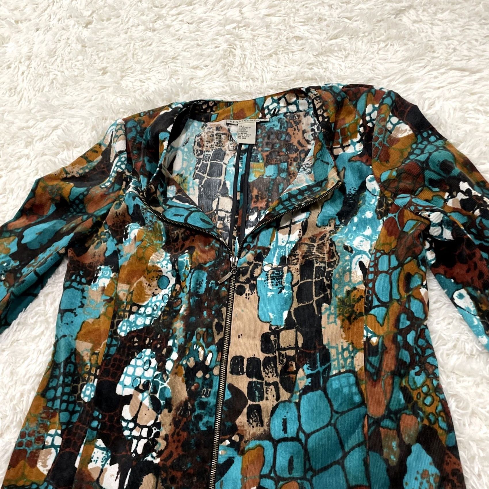 Altea REQUIREMENTS Teal Corduroy Jacket Women L Abstract Western Boho Zip Coat L Size L / US 10 / IT 46 - 5 Thumbnail