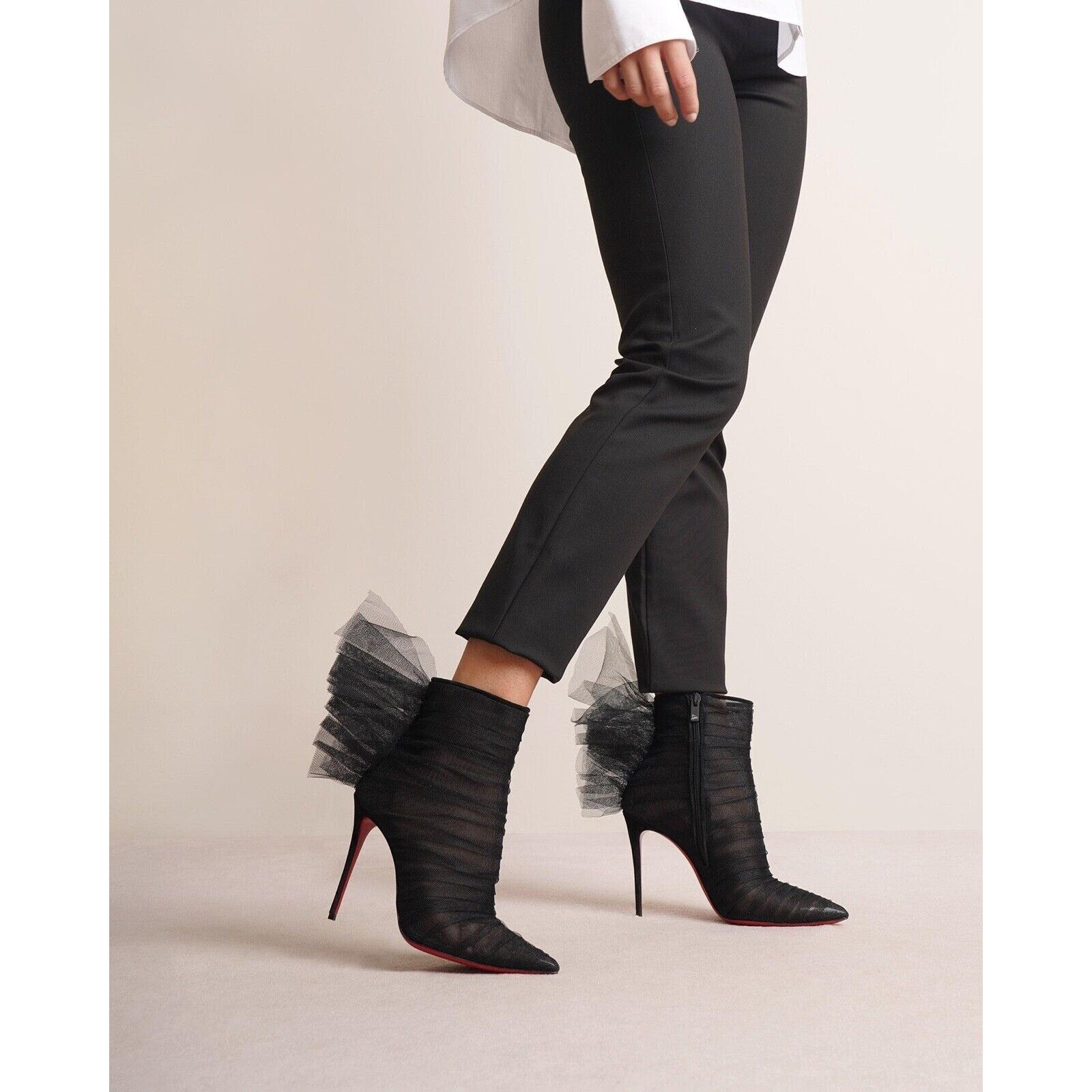 Christian Louboutin Christian Louboutin Libellibooty 100 Black Mesh Tulle Ankle Size US 7.5 / IT 37.5 - 2 Thumbnail