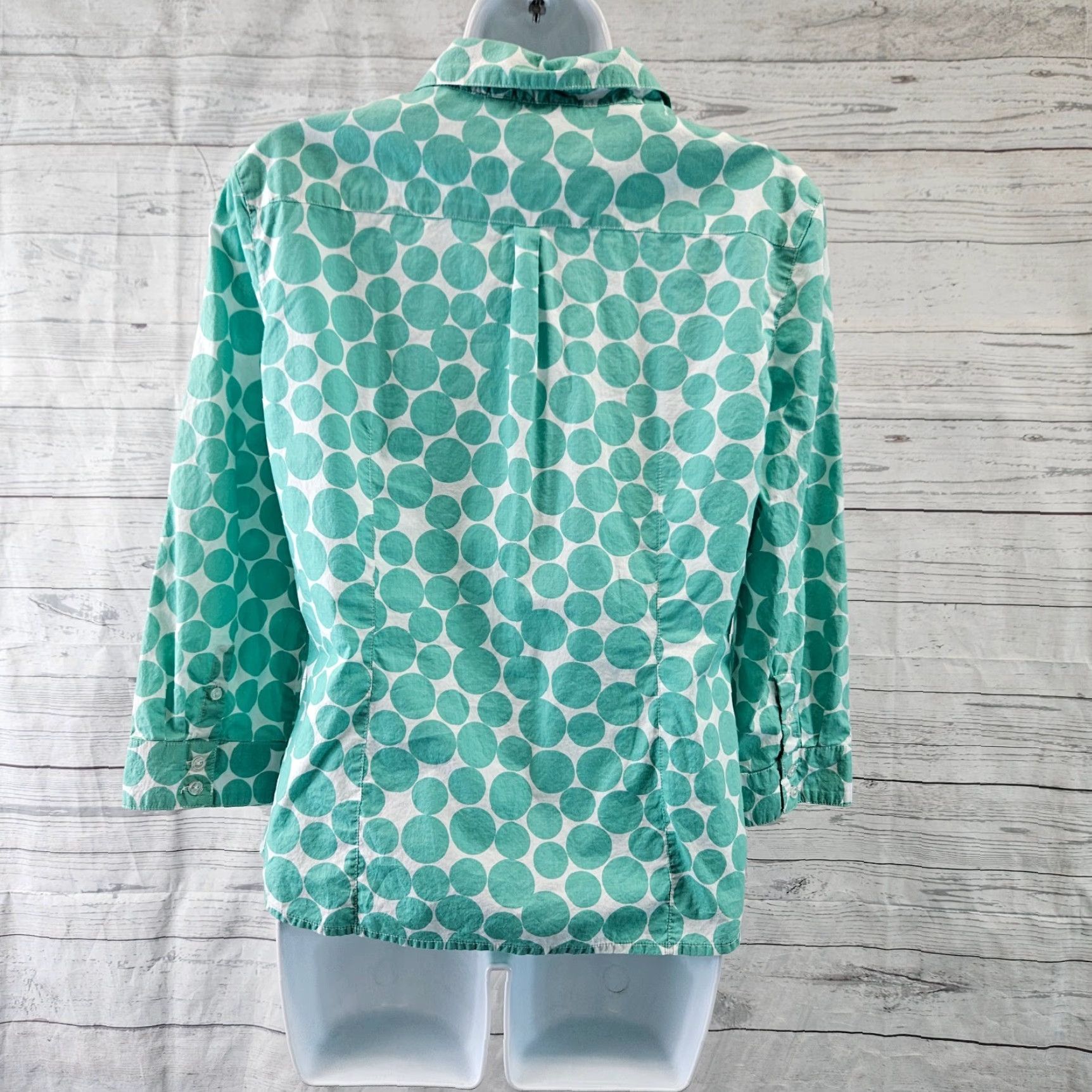 Vintage Garnet Hill Womens Button Front Top Sz 8P Mint Green White 3/4 Sleeve Cotton Polka Dot Shirt Adults Womens Size M / US 6-8 / IT 42-44 - 4 Thumbnail