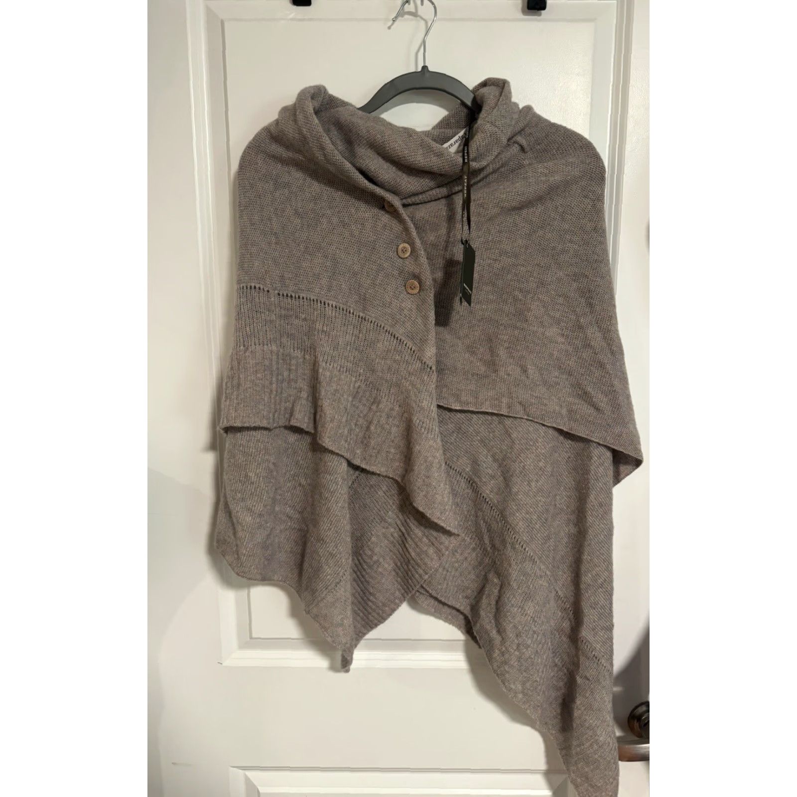 Vintage REPEAT Cashmere Women 100% Cashmere Wrap Poncho Sweater Size 38/S Taupe Fringe Knit Regular Womens Size XS / US 0-2 / IT 36-38 - 8 Thumbnail