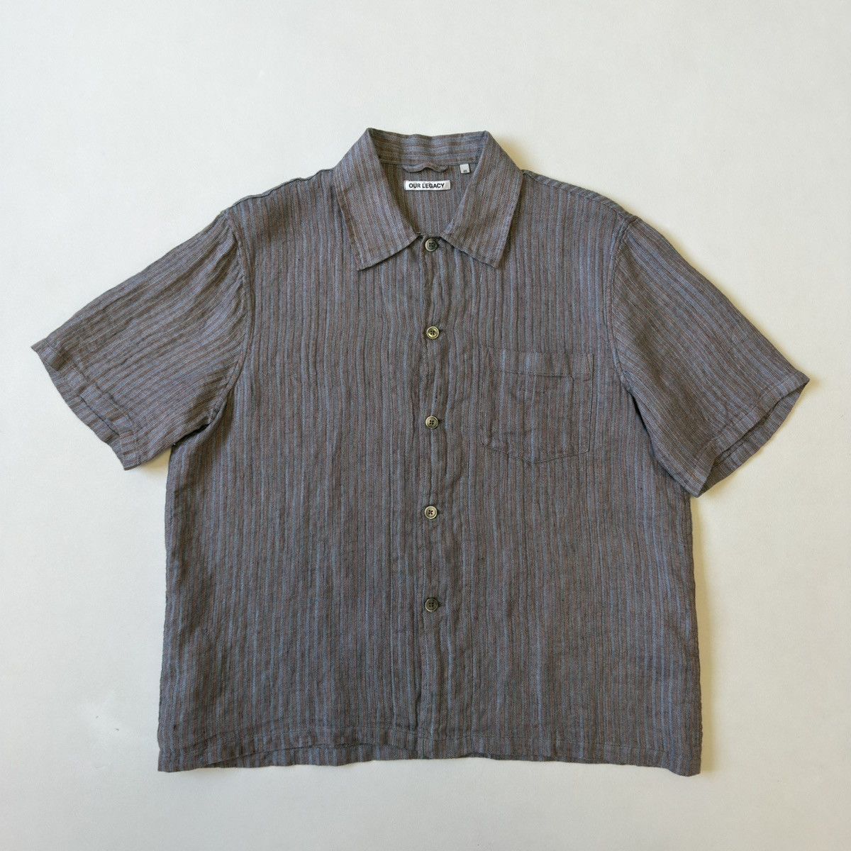 Our Legacy Blue/Tan Woven Striped Linen Box Shirt Size US M / EU 48-50 / 2 - 14 Thumbnail
