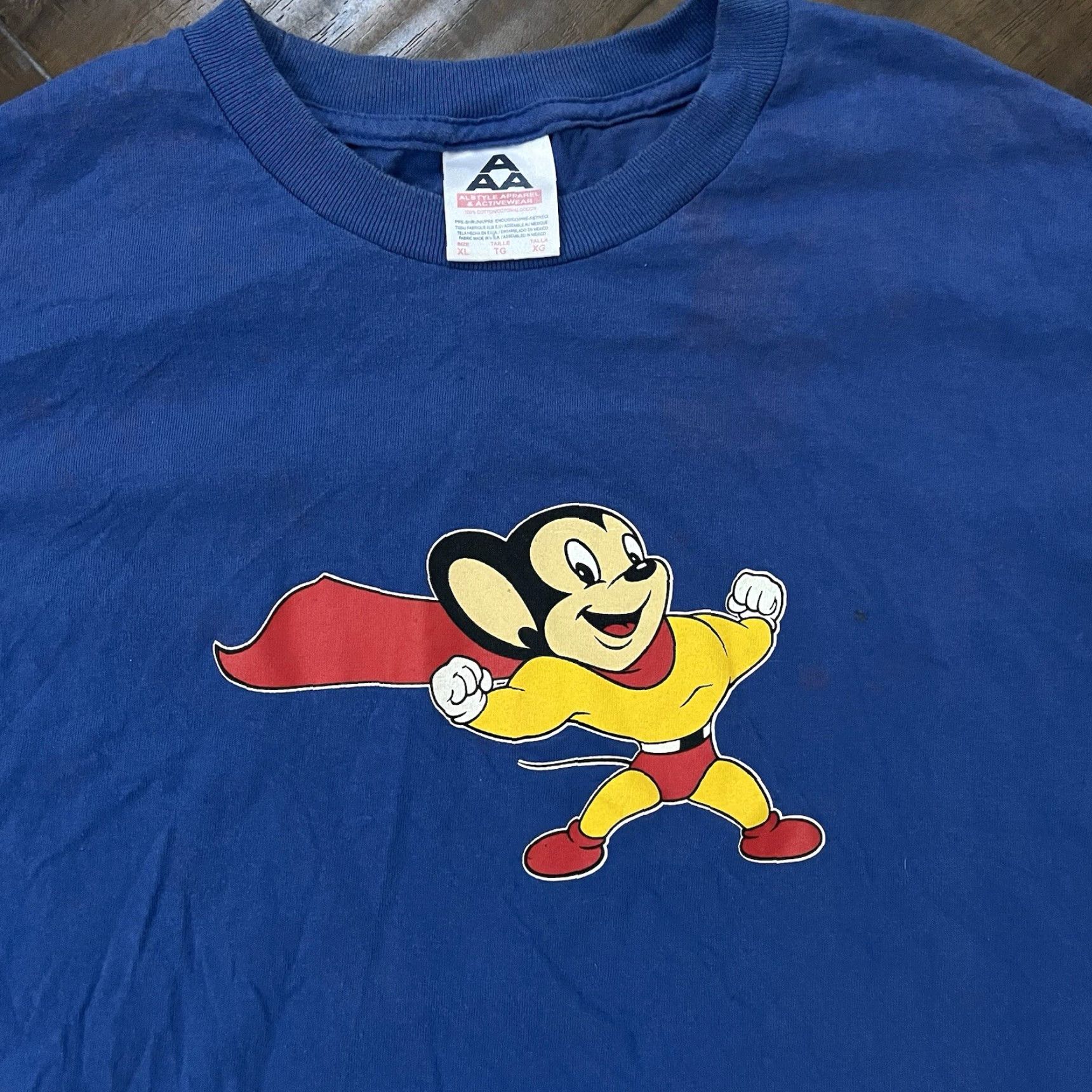 Vintage VINTAGE Mighty Mouse T-Shirt Mens XL Blue 90s Cartoon Graphic Logo Shirt, USA, Moto? Size US XL / EU 56 / 4 - 2 Thumbnail
