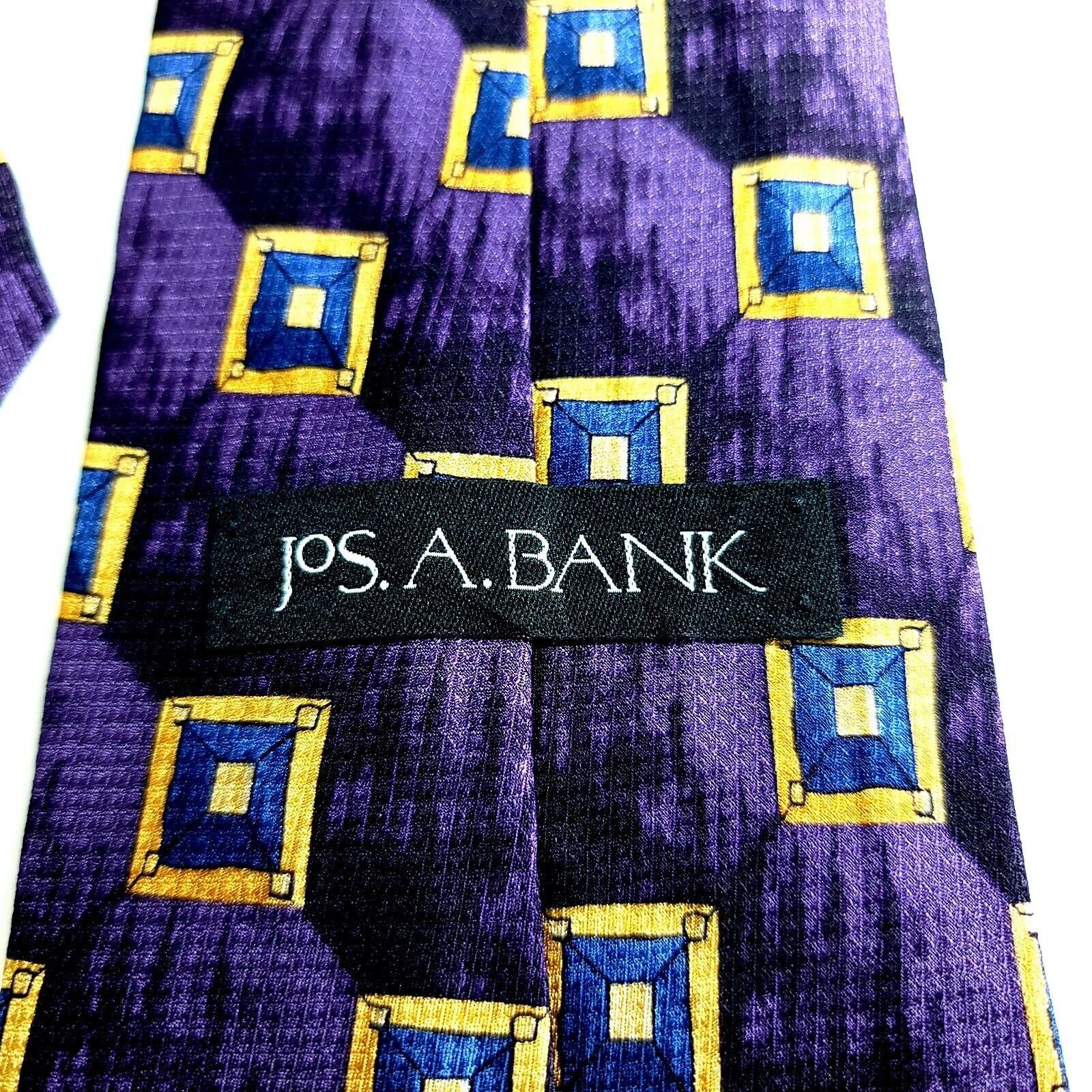 Jos. A. Bank Jos A Bank Purple Yellow Geometric Print Wide Silk Tie Size ONE SIZE - 2 Thumbnail