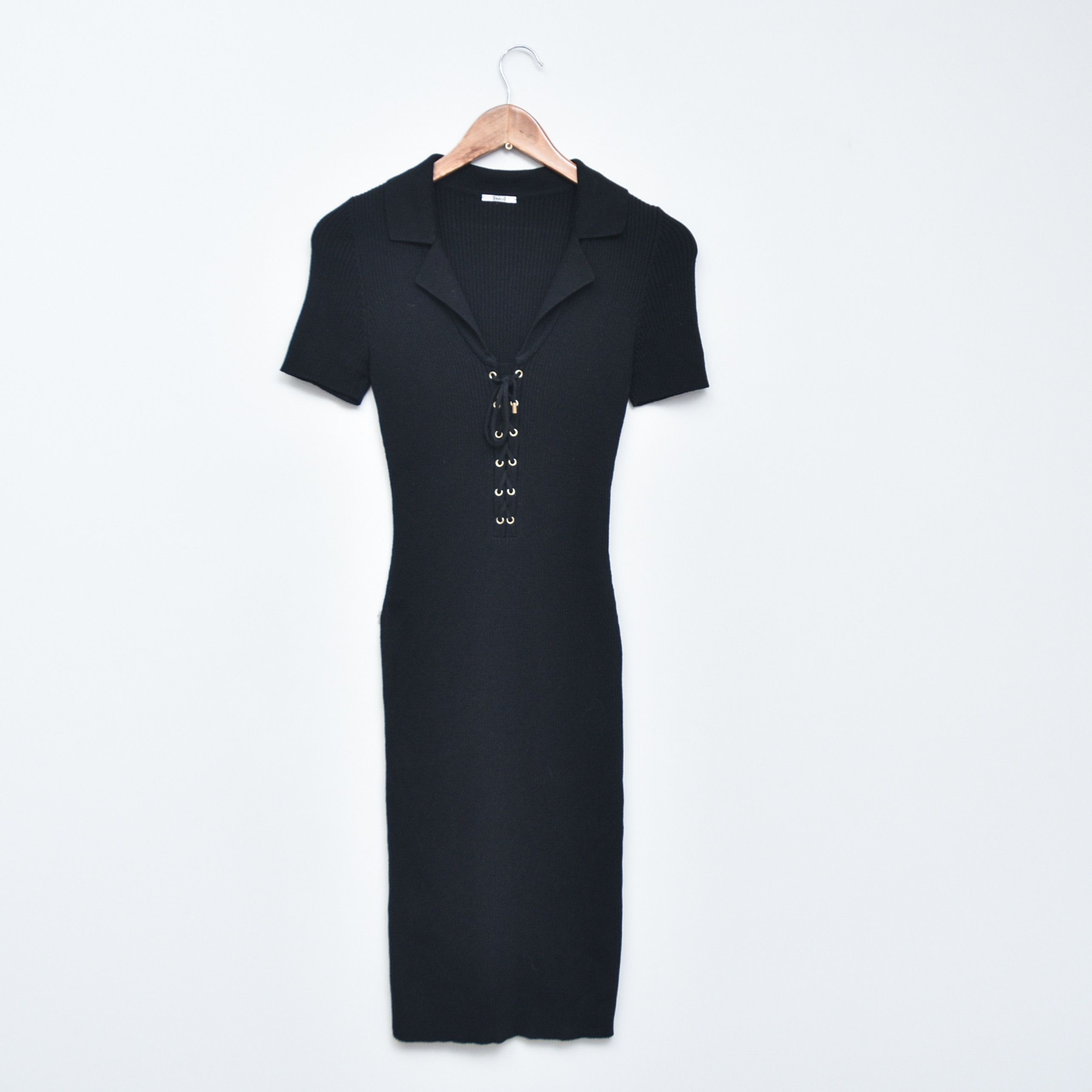 Wolford WOLFORD Ribbed Knit Midi Dress Virgin Wool Cotton Lace Up Size XS / US 0-2 / IT 36-38 - 1 Thumbnail