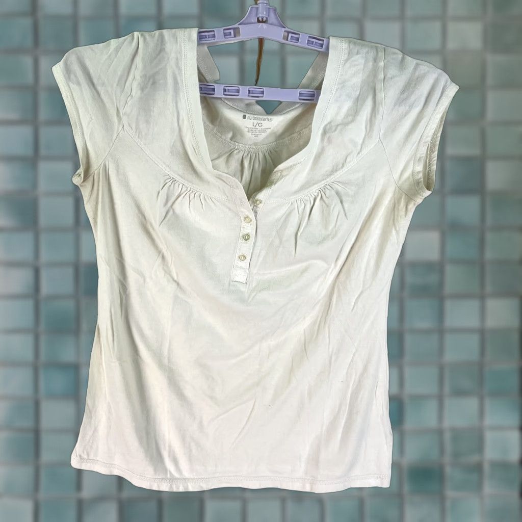 Vintage No Boundaries Shirt Womens L White Henley Short Sleeve 100% Cotton Casual Size 36" / US 14 / IT 50 - 1 Thumbnail