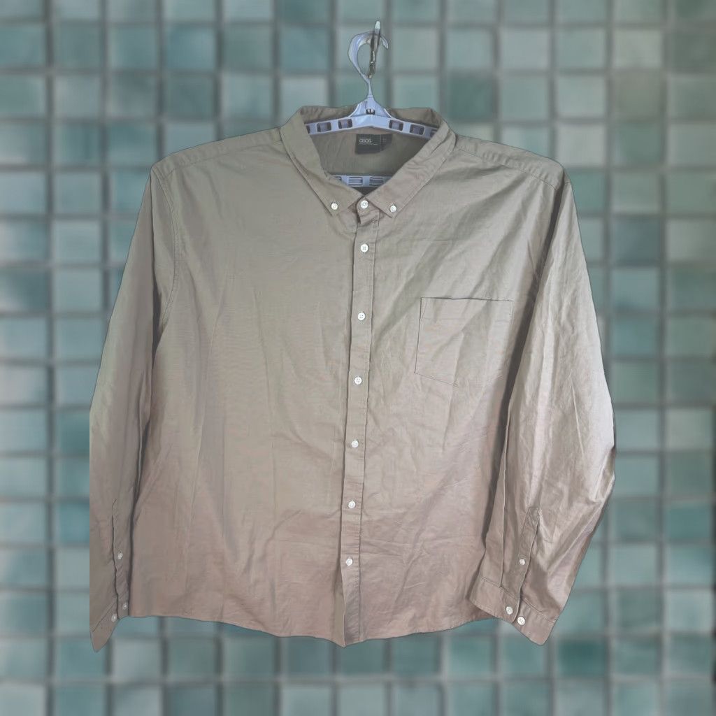 Asos ASOS Button-Down Shirt Mens Size 6XL Beige Long Sleeve (Big & Tall) - Cotton, Solid, Collared, Button-Up, 62" Chest, Regular Fit Size US XXL / EU 58 / 5 - 1 Thumbnail