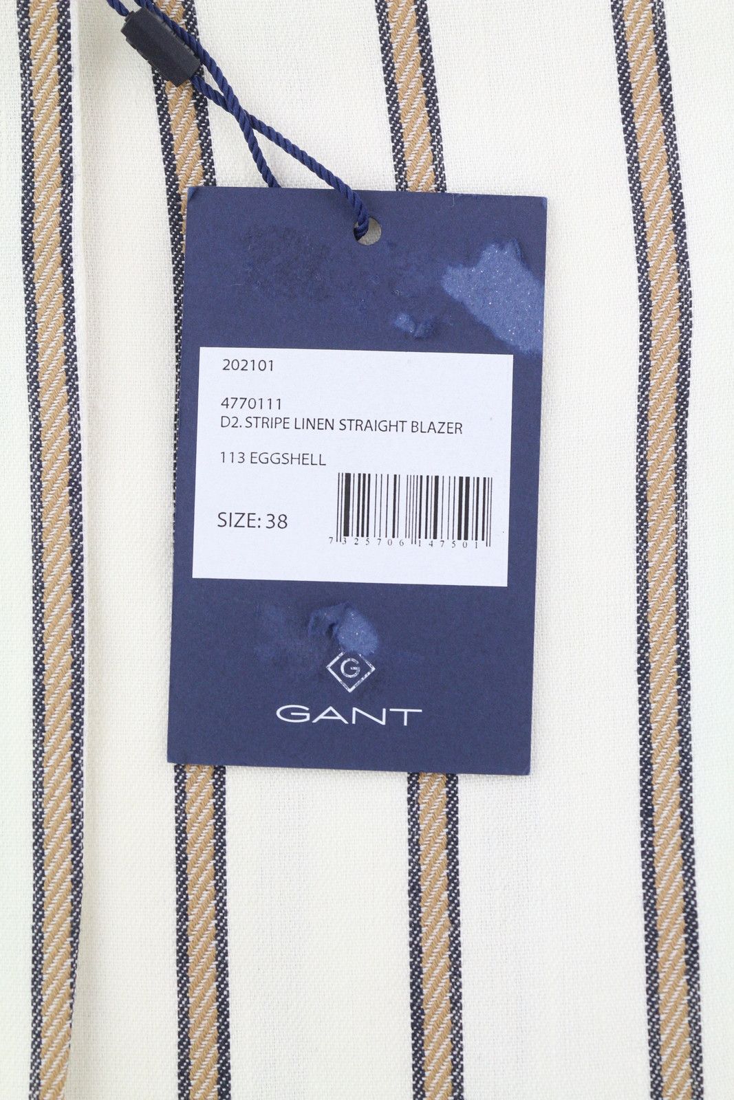 Gant STRIPE LINEN EU38 Off-White Linen Notch Blazer 85337 Size M / US 6-8 / IT 42-44 - 8 Thumbnail