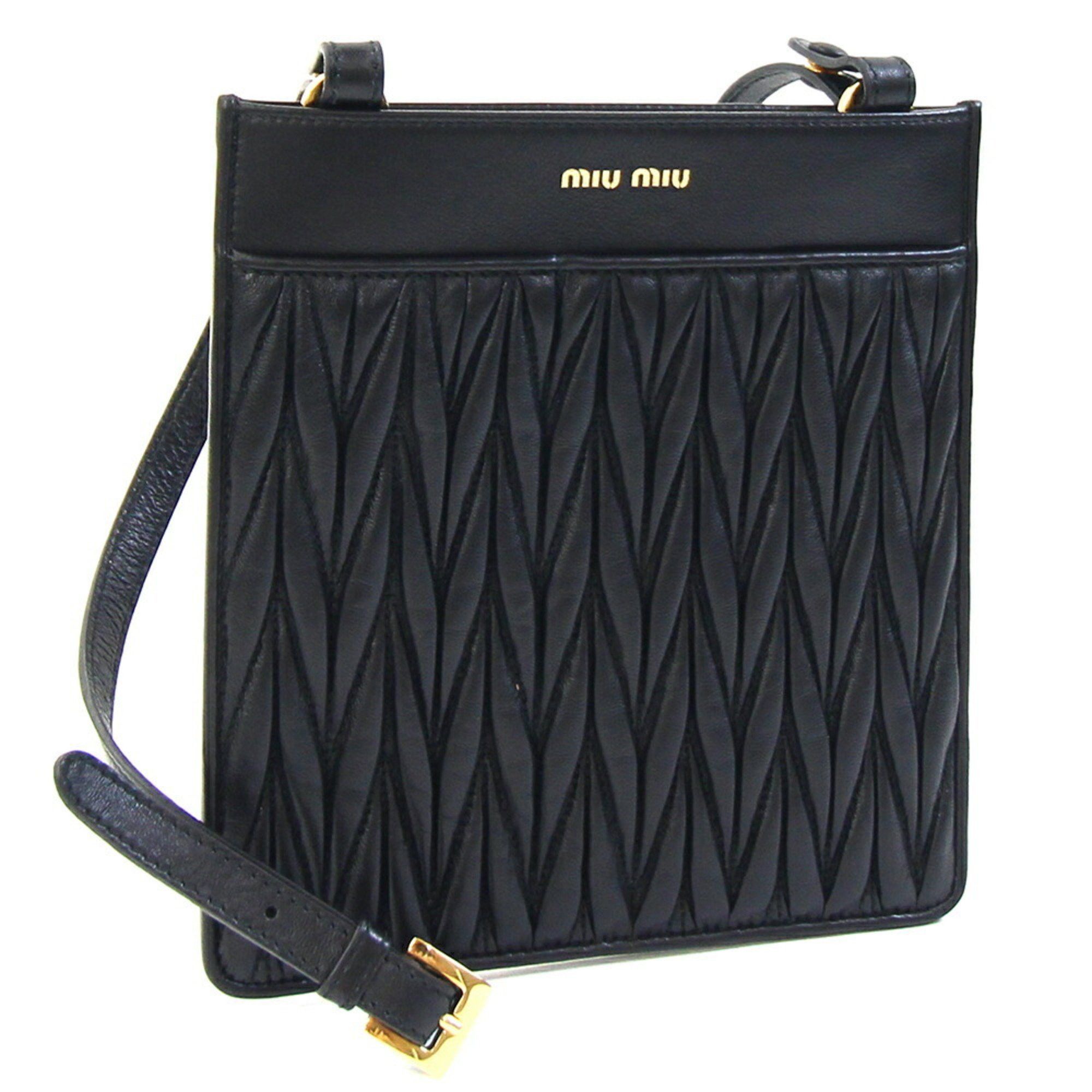 Miu Miu Miu Miu Miu Matelasse Shoulder Bag 5ZH018 Black Leather Pochette No Gusset Crossbody Gathered Women's MIU Size ONE SIZE - 1 Thumbnail