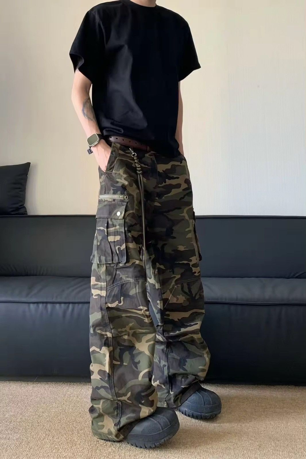Designer Camouflage flared cargo pattern pants jeans Size US 32 / EU 48 - 1 Thumbnail
