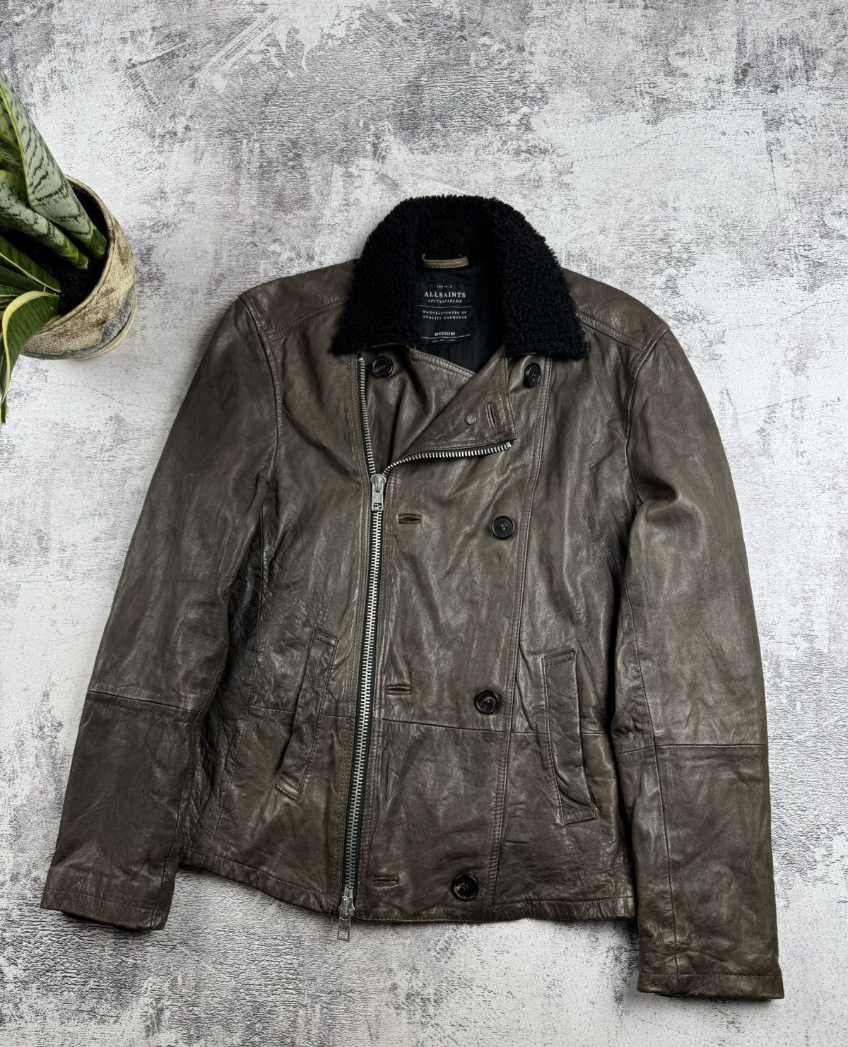 Allsaints AllSaints SpitalFields Biker Brown Men’s M Size Zip Leather Bomber Jacket Coat Size US M / EU 48-50 / 2 - 3 Thumbnail