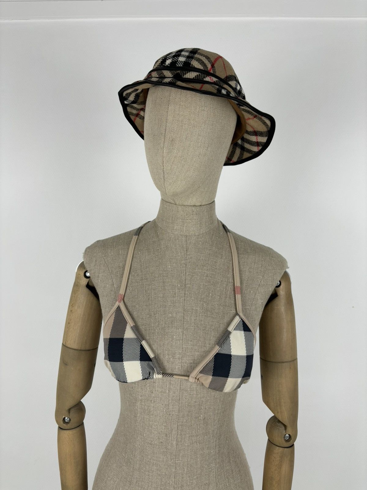 Burberry × Burberry Prorsum RARE VTG 90's BURBERRY'S Wool Nova Check Beige Bucket Hat England Cap Panama M Size ONE SIZE - 2 Thumbnail