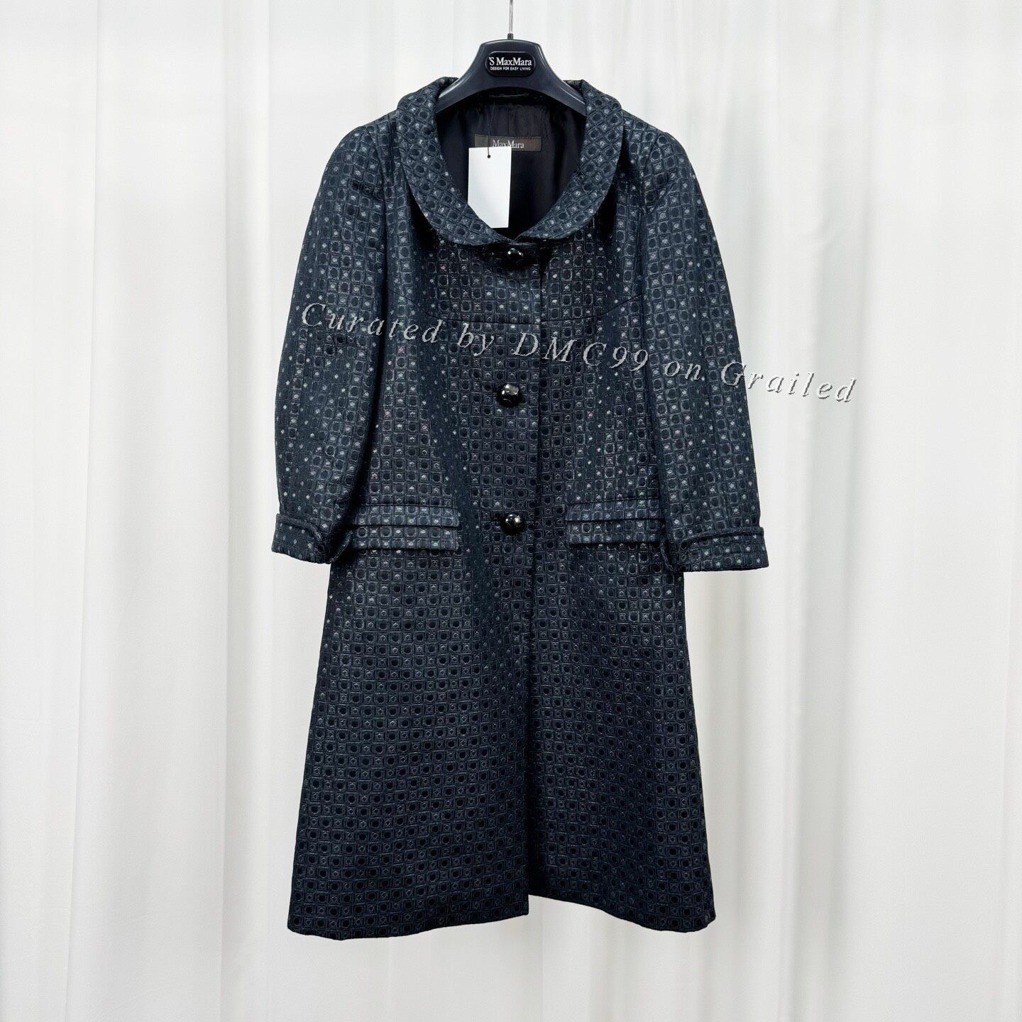 Max Mara Maxmara Black Jacquard Coat Size S / US 4 / IT 40 - 1 Thumbnail