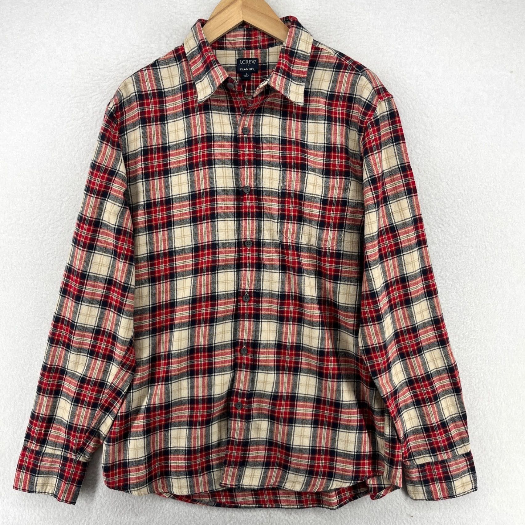 VINTAGE Flannel Shirt Men L Red Plaid Long Sleeve Button Up