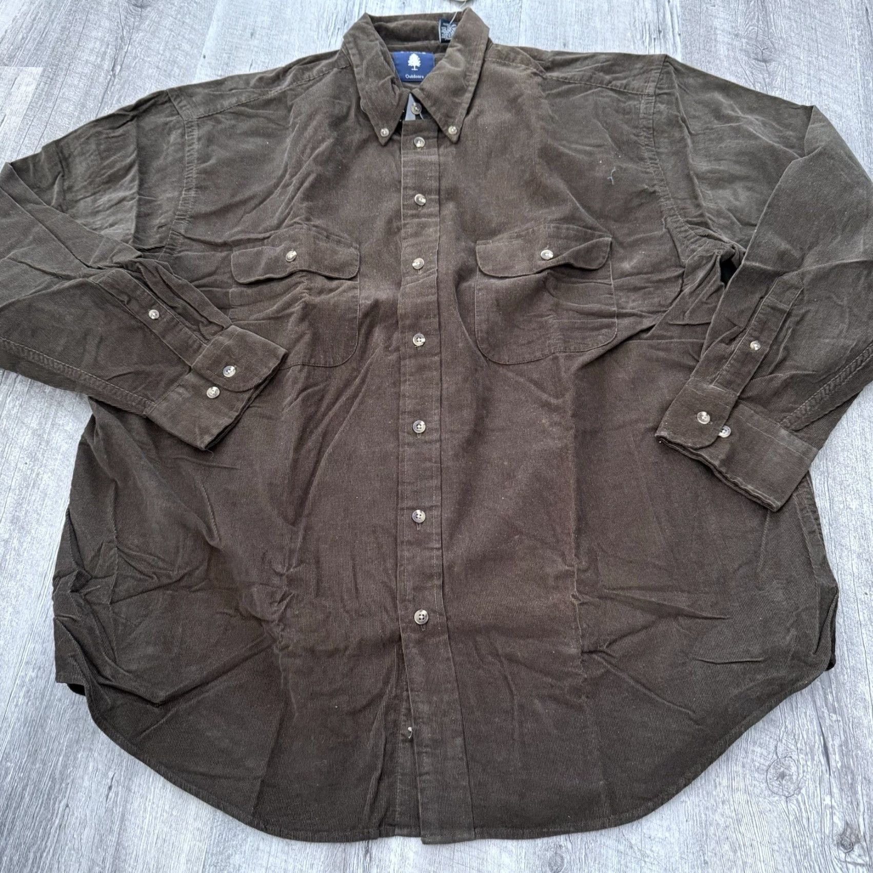 Roundtree & Yorke Roundtree & Yorke Shirt Mens XL Deep Olive Corduroy 100% Cotton Button-Down Regular Fit Long Sleeve Collared Casual Size US XL / EU 56 / 4 - 6 Thumbnail