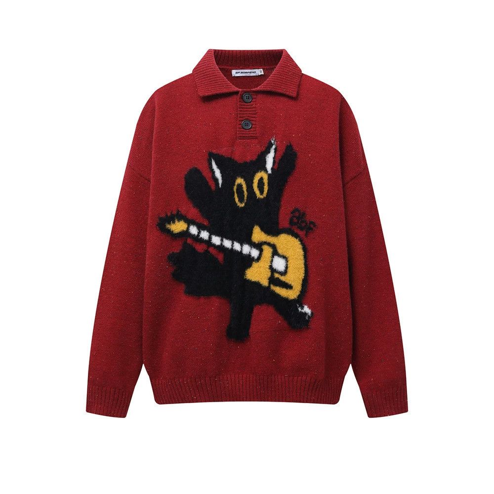 Vintage Loose men's casual fun cartoon lapel sweater Size US M / EU 48-50 / 2 - 1 Thumbnail
