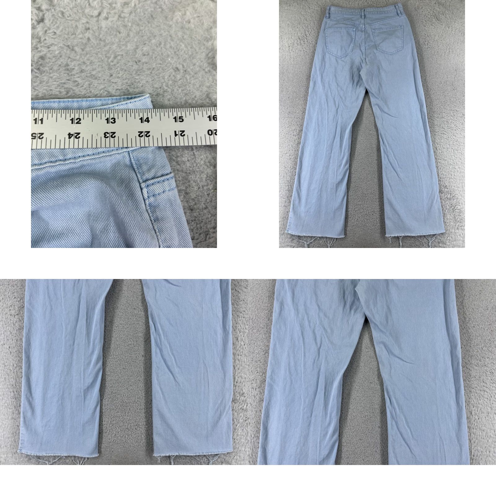 Vintage Project Indigo Jeans Womens 27 Blue Denim Wide-Leg Jeans 100% Cotton High Rise Distressed Pockets 5-Pocket Zip Inseam 30 in USA Vintage No Size 27" / US 4 / IT 40 - 9 Thumbnail