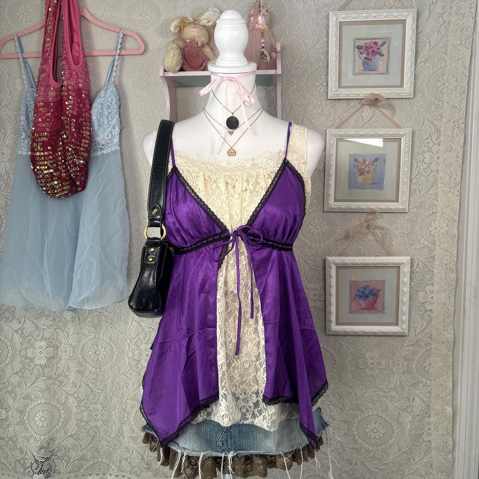 Other vintage purple lace tie up slip top Size S / US 4 / IT 40 - 1 Thumbnail