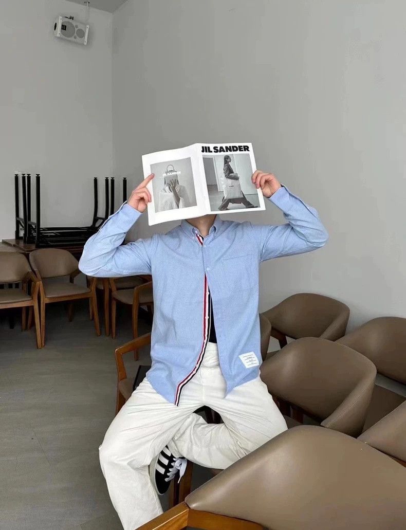 Thom Browne Thom Browne size2 Three-color collar shirt in blue Size US M / EU 48-50 / 2 - 8 Thumbnail