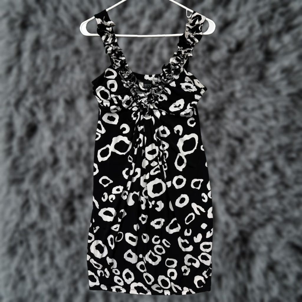 Vintage En Focus Studio Sundress Size 6 Black White Abstract Ruffle Whimsigoth Y2K Retro Size M / US 6-8 / IT 42-44 - 1 Thumbnail