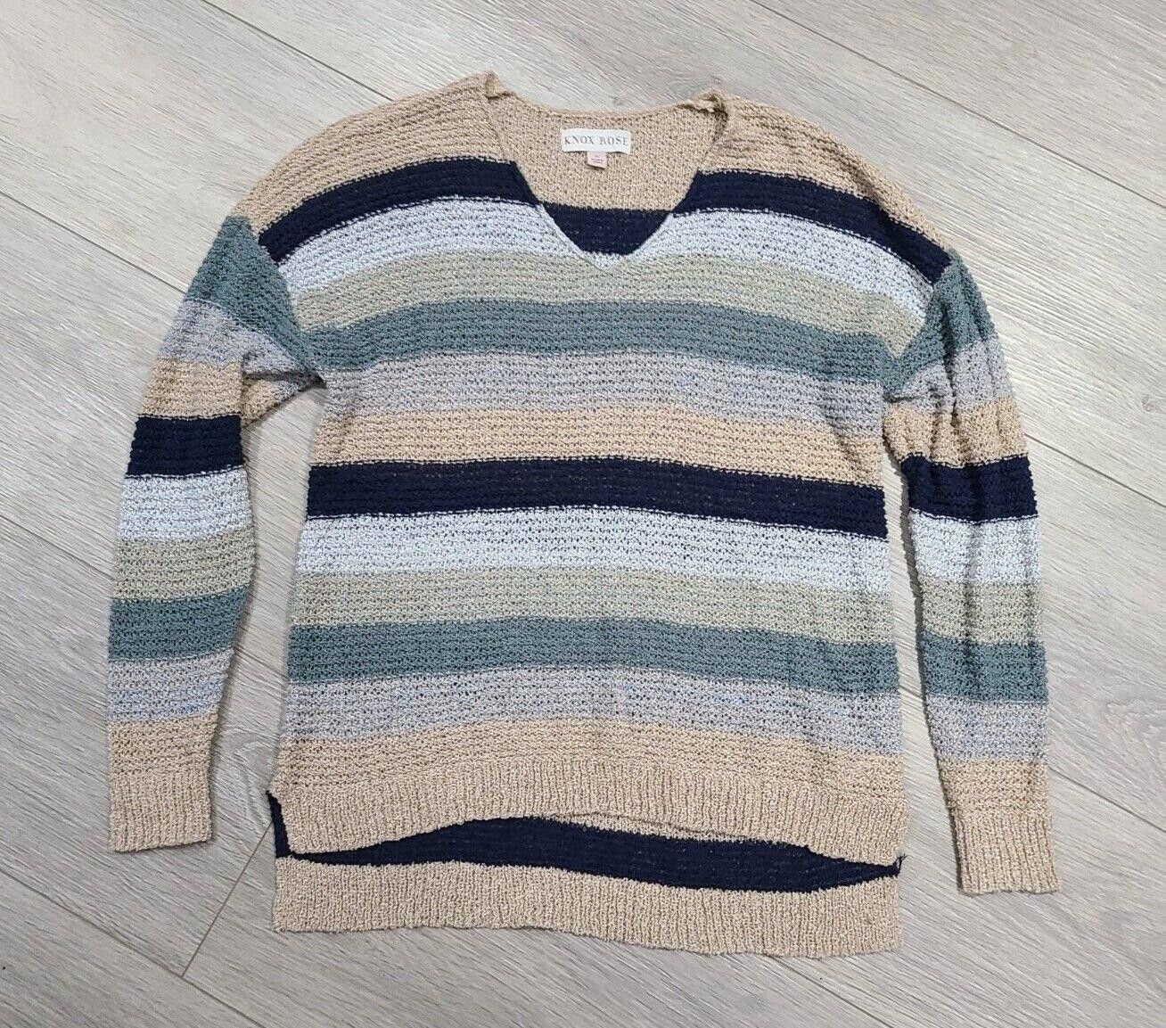 Designer Knox Rose Sweater Medium Striped Loose Knit V Neck crochet Size M / US 6-8 / IT 42-44 - 7 Thumbnail
