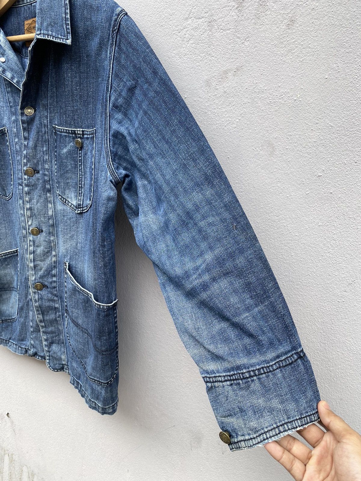 Japanese Brand US NAVAL Herring Bone Twill Faded Indigo Chore USN Jacket Size US M / EU 48-50 / 2 - 2 Thumbnail